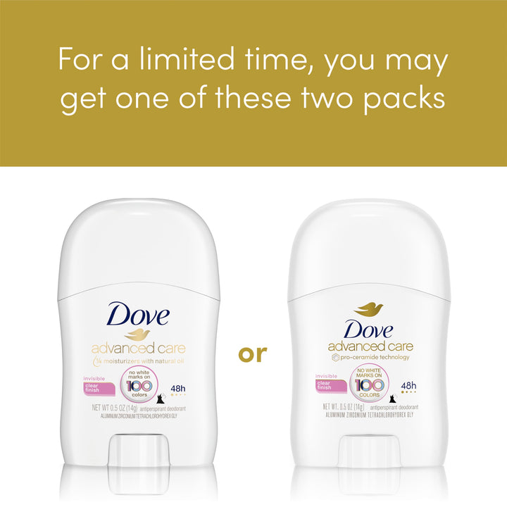 Dove Advanced Care Invisible Travel Sized Antiperspirant Deodorant Stick No White Marks on 100 Colors Clear Finish 48-Hour Sweat and Odor Protecting Deodorant for Women, Rose, 0.5 Oz, Pack of 36