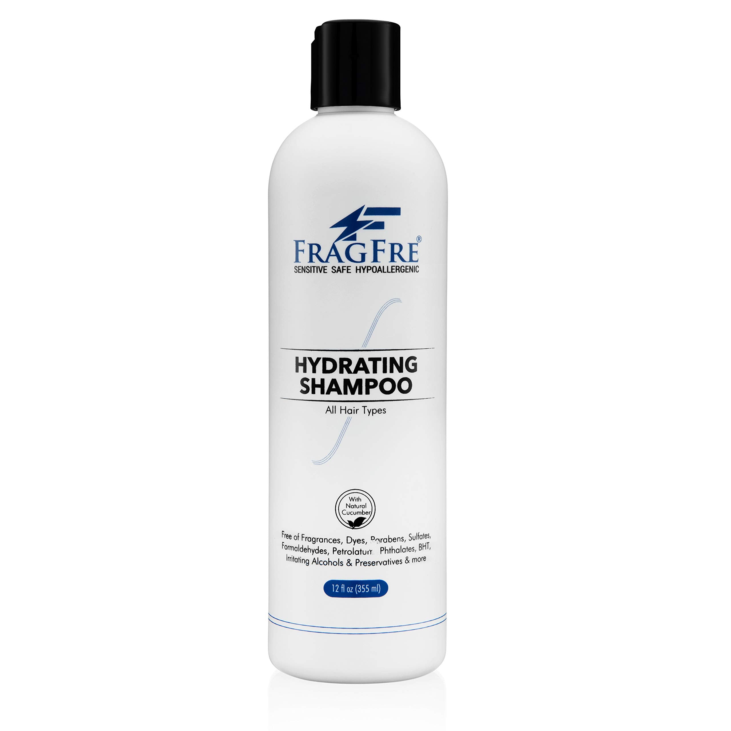FRAGFRE Hydrating Sensitive Skin Shampoo 12 oz - Sulfate Free Shampoo - Fragrance Free Paraben Free - Color Safe Hypoallergenic Mild Hair Cleanser - Gluten Free Vegan Cruelty Free - Natural Cucumber