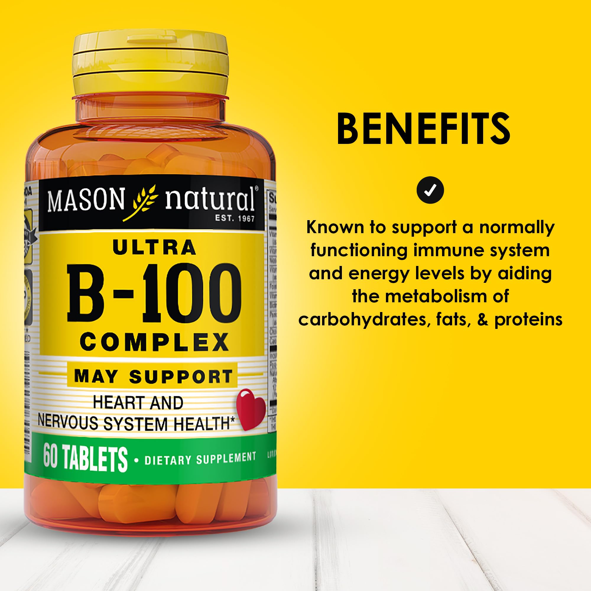 MASON NATURAL Ultra B-100 Complex - Healthy Heart and Nervous System, Improves Immune Function and Energy Metabolism