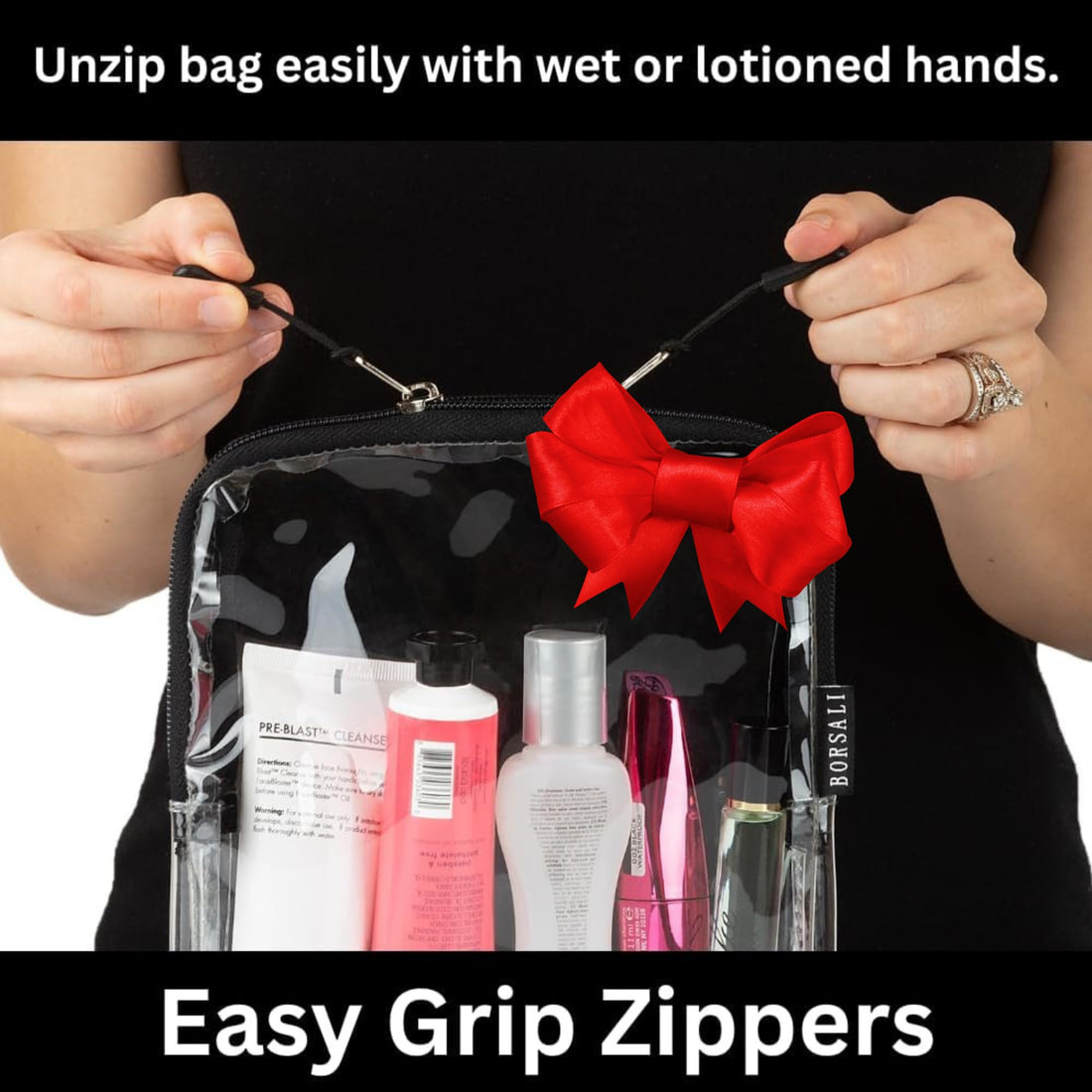 BORSALI TSA Quart Size Bag Approved for Carry On Travel - One (1) Quart Clear Toiletires, Cosmetic and 3-1-1 Liquids Toiletry Bag