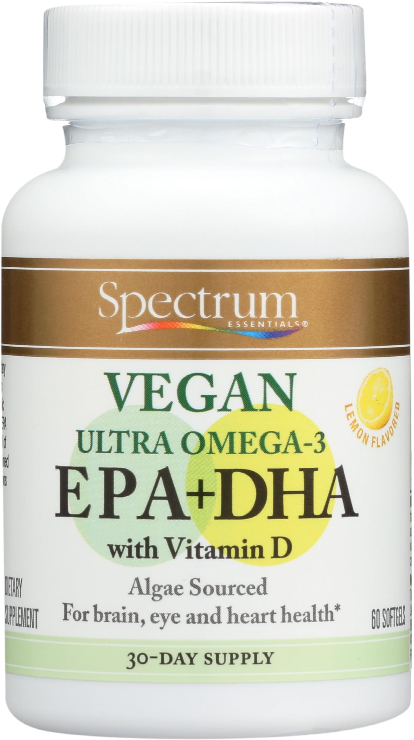 Spectrum Essentials Soft Gels, Vegan Ultra Omega-3 EPA and DHA with Vitamin D, 60 Count