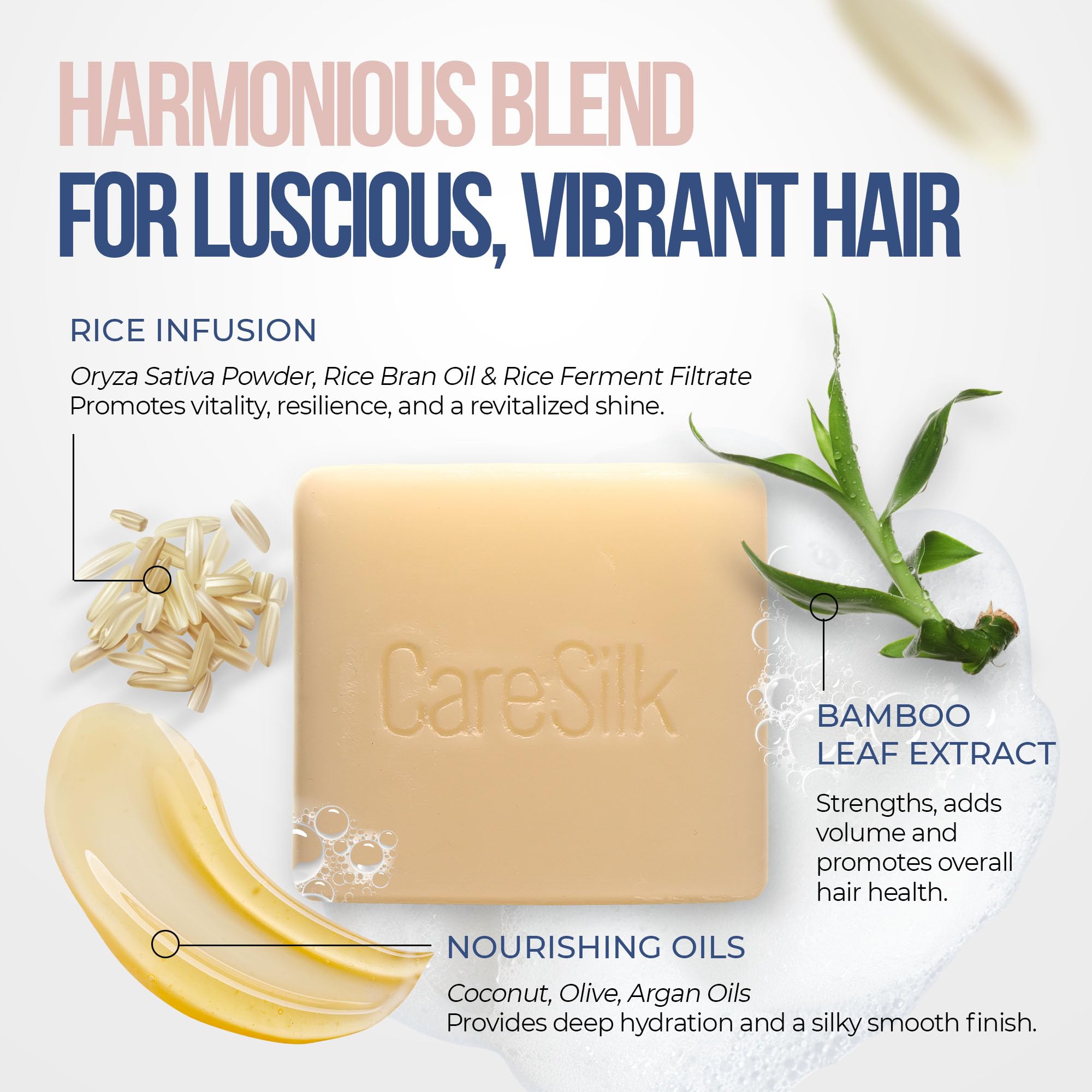 CARESILK Rice Water Shampoo Bar for Hair Growth - Natural Fermented Solid Clarifying Protein - Vegan Organic Soap with Coconut, Argan Oils, Bamboo Extract