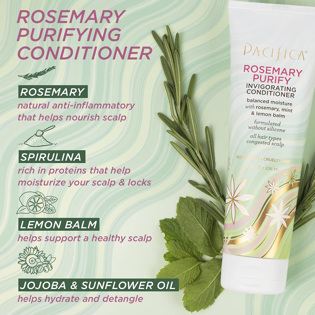 Pacifica Beauty Rosemary Purify Invigorating Conditioner, For All Hair Types and Congested Scalp, Vegan & Cruelty Free, 8 Fl Oz