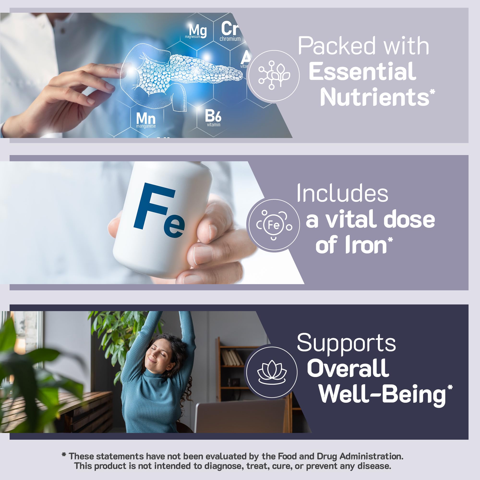 YumVs Multivitamin Gummies with Iron - Grape Flavor - Vegetarian Kosher Multi Vitamins for Adults with Vitamin A C B6 B12 Biotin Zinc - No Calcium - Mens/Womens Multivitamin with Iron Gummy (60 Count)