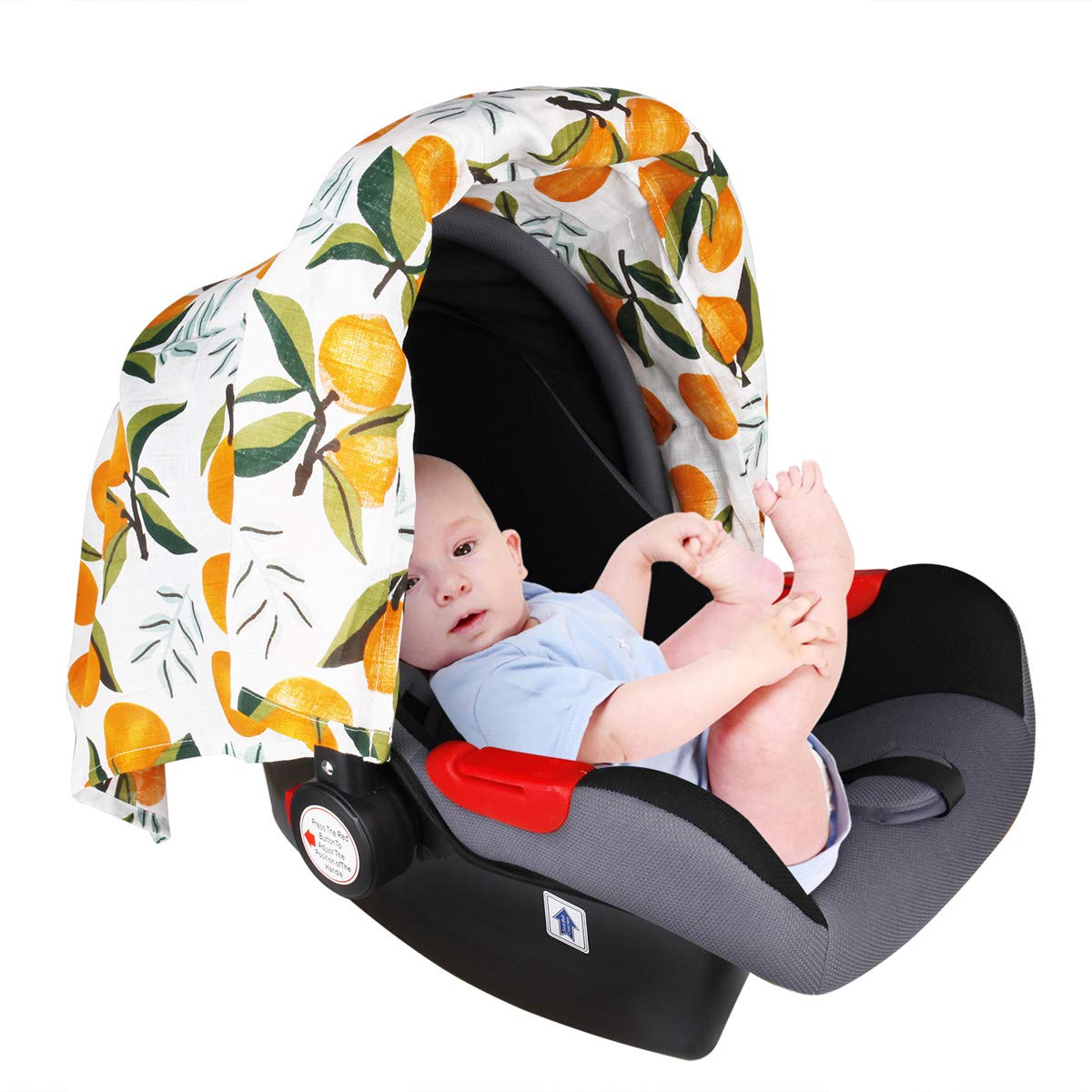 Baby Car Seat Cover Infant Carseat Canopy, Metplus Cotton Muslin Carrier Covers, Summer Stroller Canopie - Extra Wide Universal Fit, Lightweight Breathable Soft for Newborn Boy Girl (Oranges)