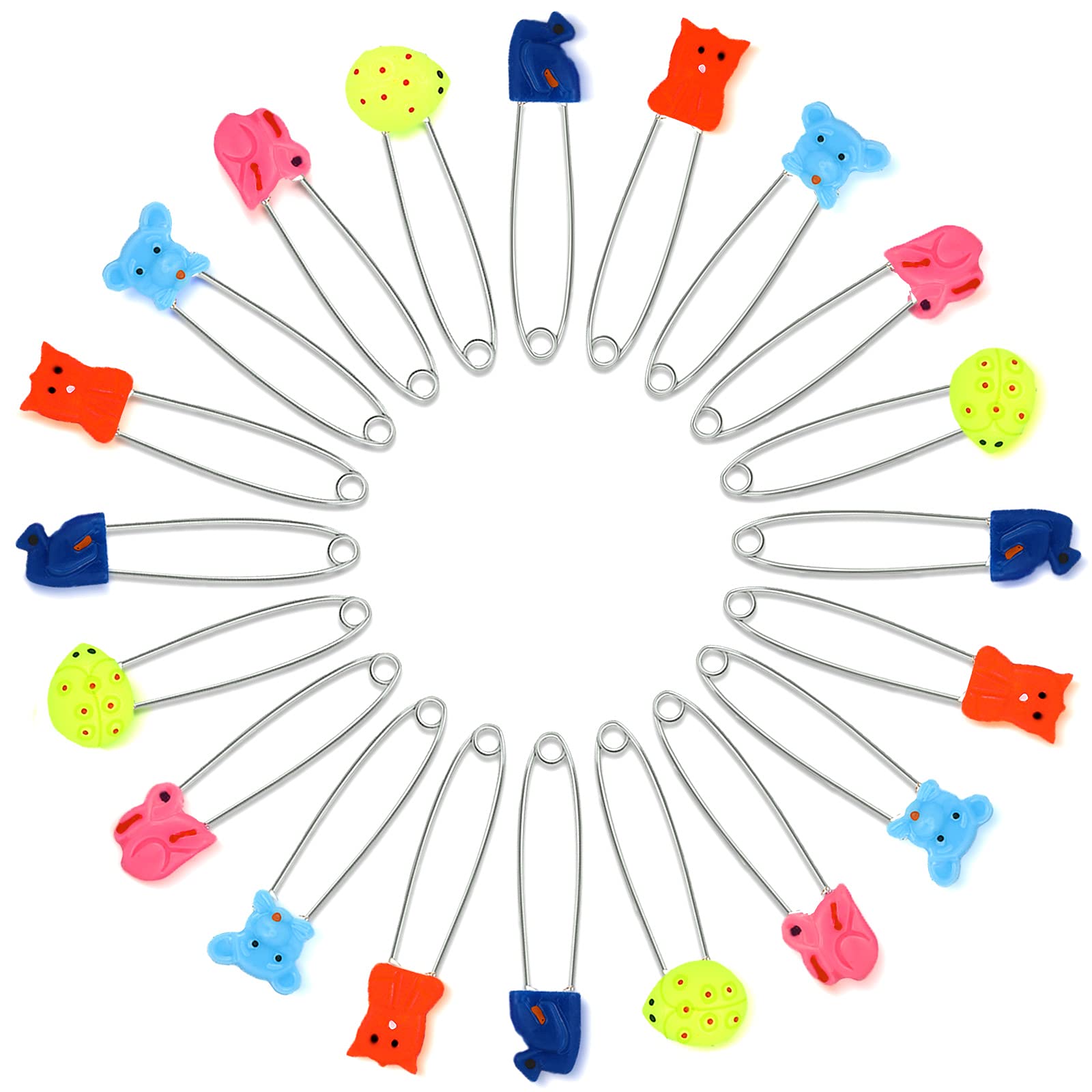 30 pcs Baby Safety Diaper Pin with Plastic Head Animal Pattern 2.4 Inch Secure Clips for Fastening Baby Clothes Diaper Napkins Stainless Steel Kids Newborn Safety Pin with Lock Buckle, Random Patterns