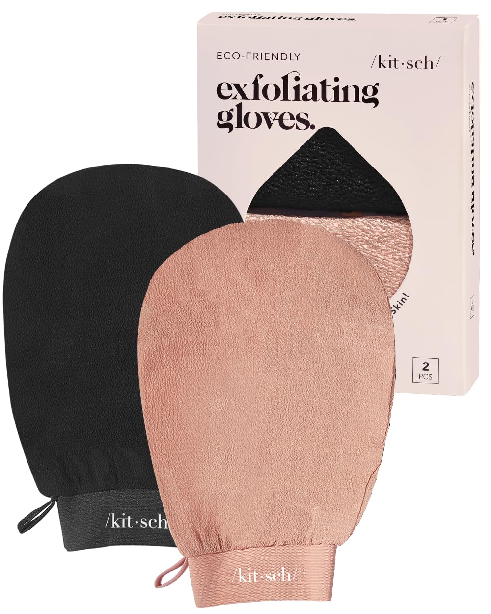 Kitsch Deep Exfoliating Glove 2pcs, Exfoliating Body Scrubber Exfoliator, Korean Exfoliating Mitt, Dead Skin Remover for Skin Cell Renewal, for Shower, Bath, Beauty & Skin Care, Black & Terracotta