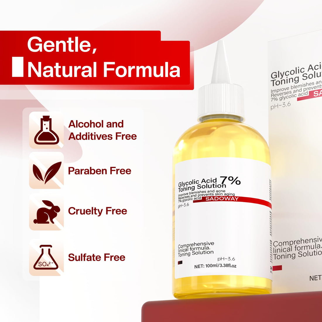 SADOWAY Glycolic Acid Toning Solution: 100ML 7% Glycolic Acid Toner for Skin Refreshment Suitable for Adults to Use at Home
