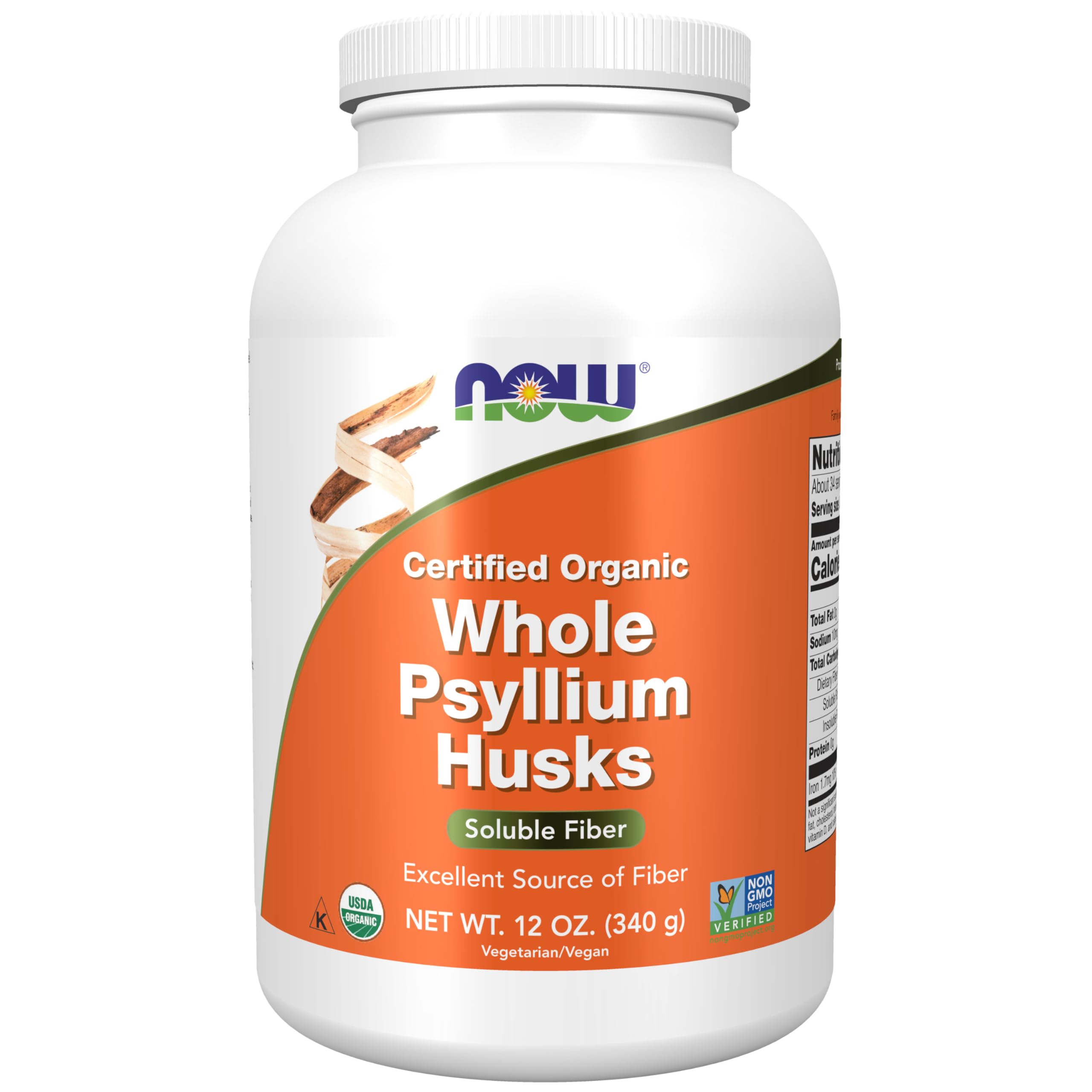 NOW Foods Supplements, Whole Psyllium Husks, Certified Organic, Non-GMO Project Verified, Soluble Fiber, 12-Ounce