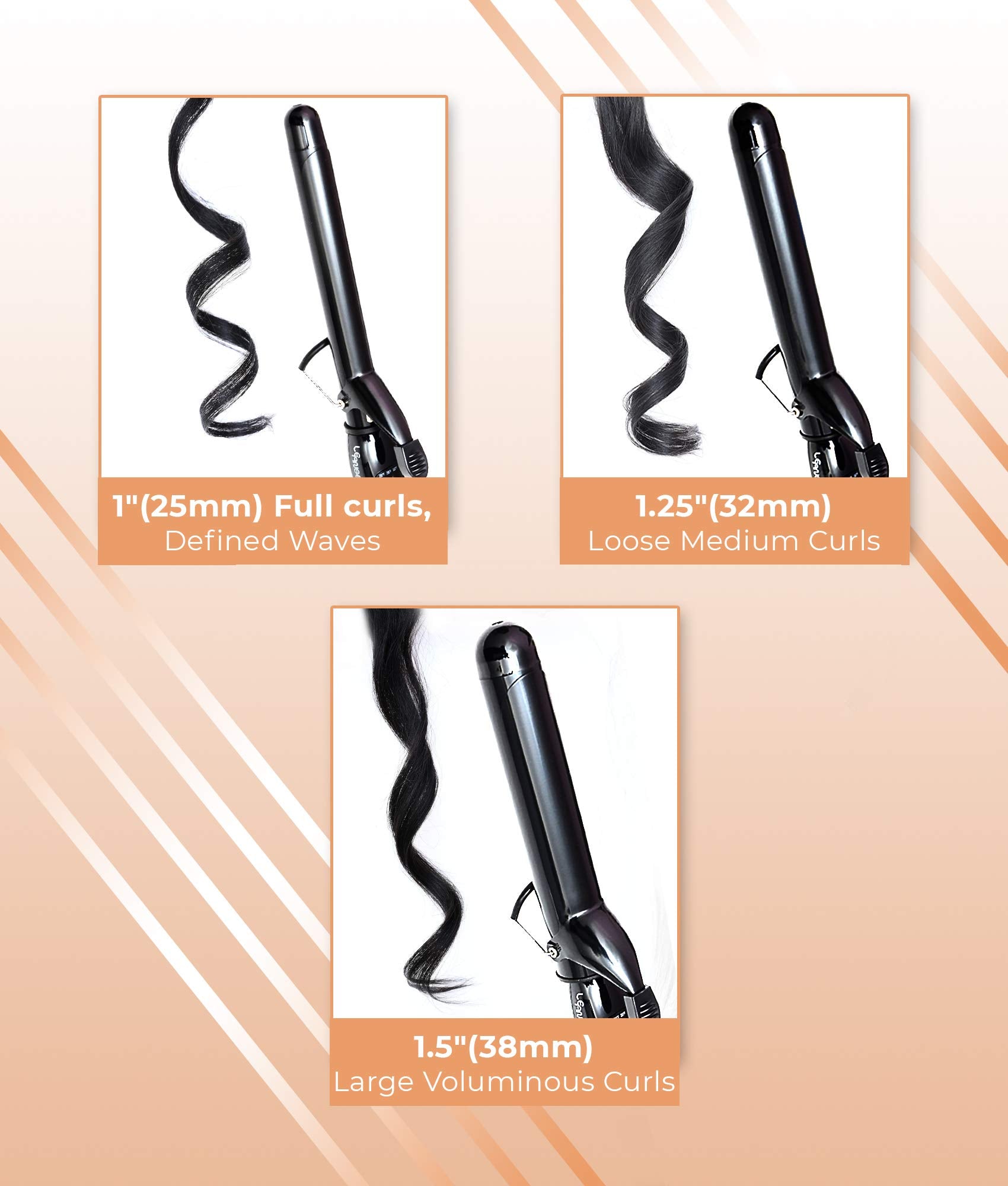 Le Angelique 1 inch Curling Iron with Clip - Professional 8 Extra Large Barrel for Big Long Hair | 1 25mm Wide Thick Ceramic Curler Wand | Adjustable Temperature | Dual Voltage