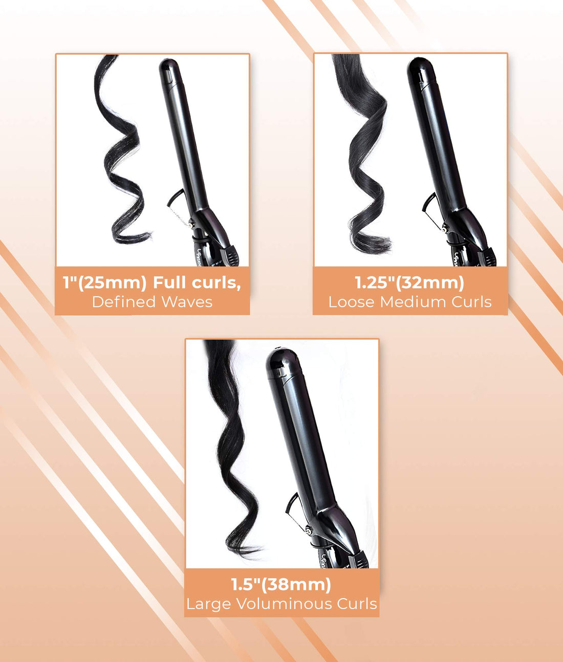 Le Angelique 1 inch Curling Iron with Clip - Professional 8 Extra Large Barrel for Big Long Hair | 1 25mm Wide Thick Ceramic Curler Wand | Adjustable Temperature | Dual Voltage