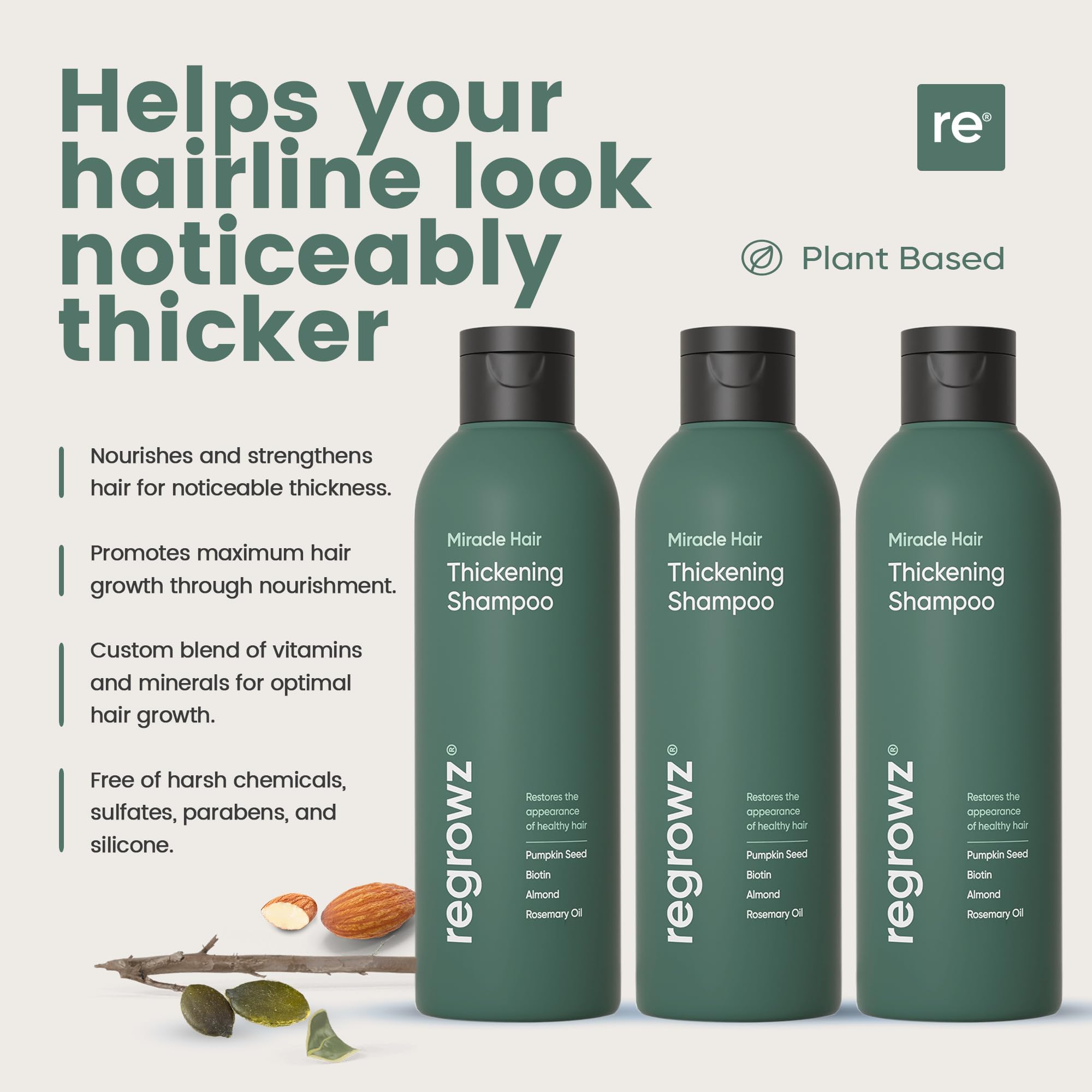 Regrowz Hair Thickening Shampoo for Natural Hair Growth - 7.6oz - Hair Growth Treatment for Men & Women for Thinning & Dry - DHT Blocker - Infused with Biotin, Saw Palmetto & Rosemary Oil