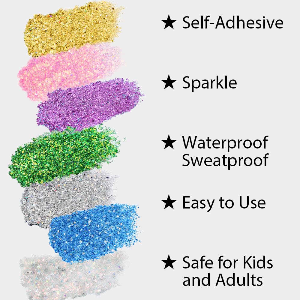 Mysense Gold Body Glitter Stick, Mardi Gras Face Glitter Makeup, Festival Rave Accessories for Women, Mermaid Sequins Chunky Glitter Face Paint, Hair Glitter Gel for Kids, 0.56oz
