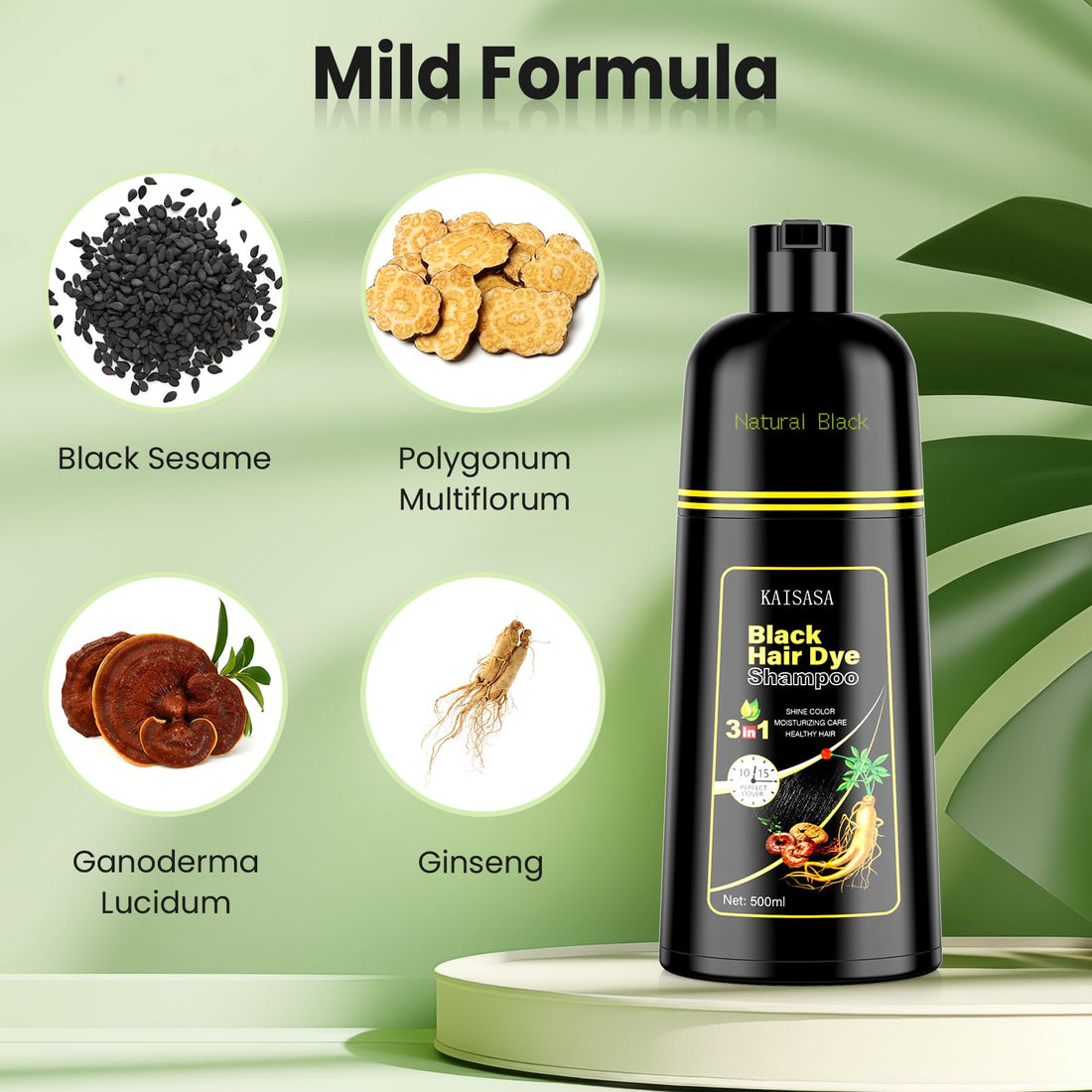 JUANCHI Black hair dye shampoo 3 in 1,Hair Dye Shampoo for Women and Men,Long Lasting,Easy to Use(500ml,16.9oz)