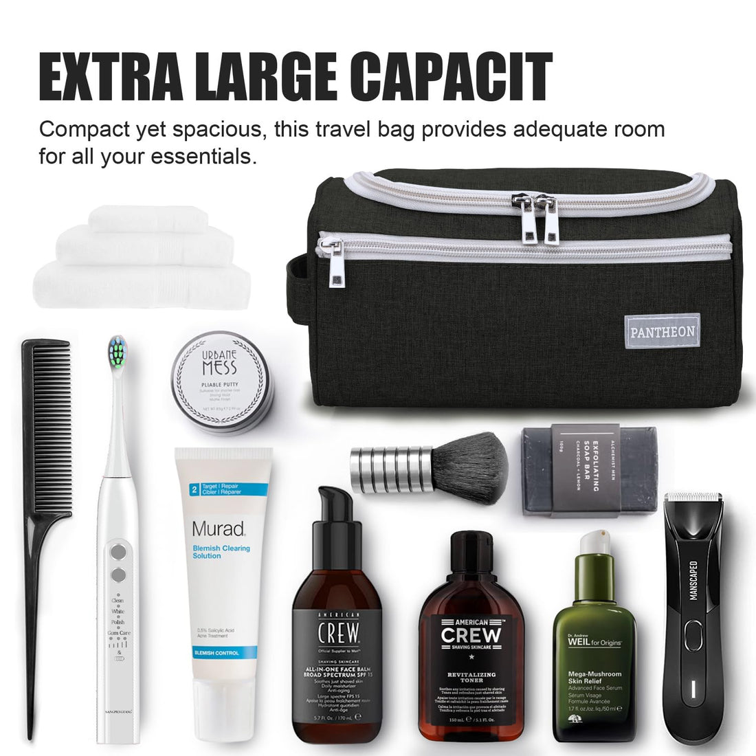 Pantheon Toiletry Organizer Wash Bag Hanging Dopp Kit Travel for Bathroom Shower