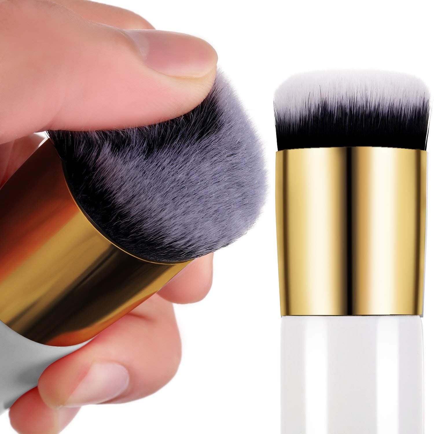 White: Boao 2 Pieces Foundation Brush Flat Cream Makeup Brushes Cosmetic Make-Up Brush (White)