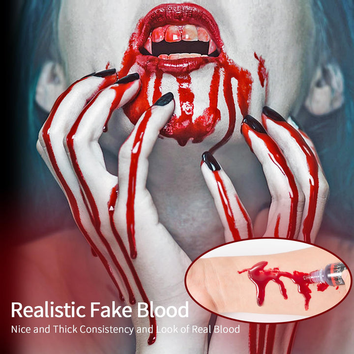 MEICOLY 1.06 OZ Edible Fake Blood with 12 Packs Empty Capsules,Washable Stage Blood Sangre Falsa,Realistic Dripping Sticky Fake Blood for Halloween, SFX,Special Effect Makeup for Zombie Vampire