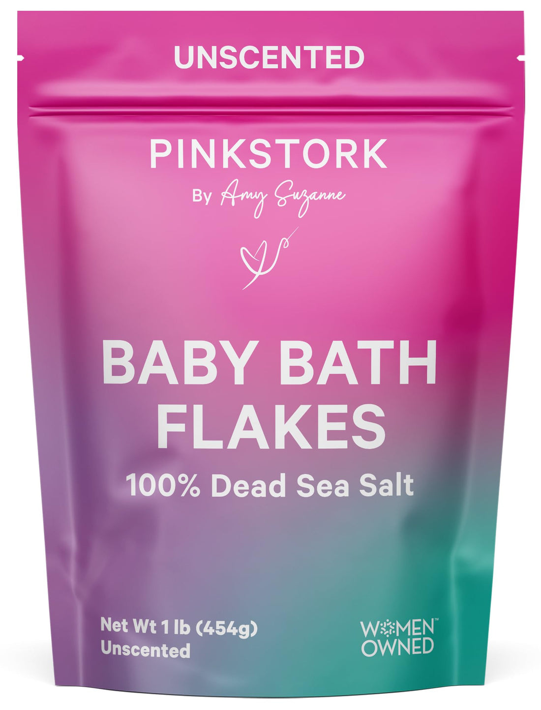 Pink Stork Baby Bath Flakes, Calming Fragrance Free Magnesium Bath Salts for Infants and Toddlers to Help Soothe Diaper Rash, Irritation, and Support Restful Sleep Without Melatonin - 16 oz