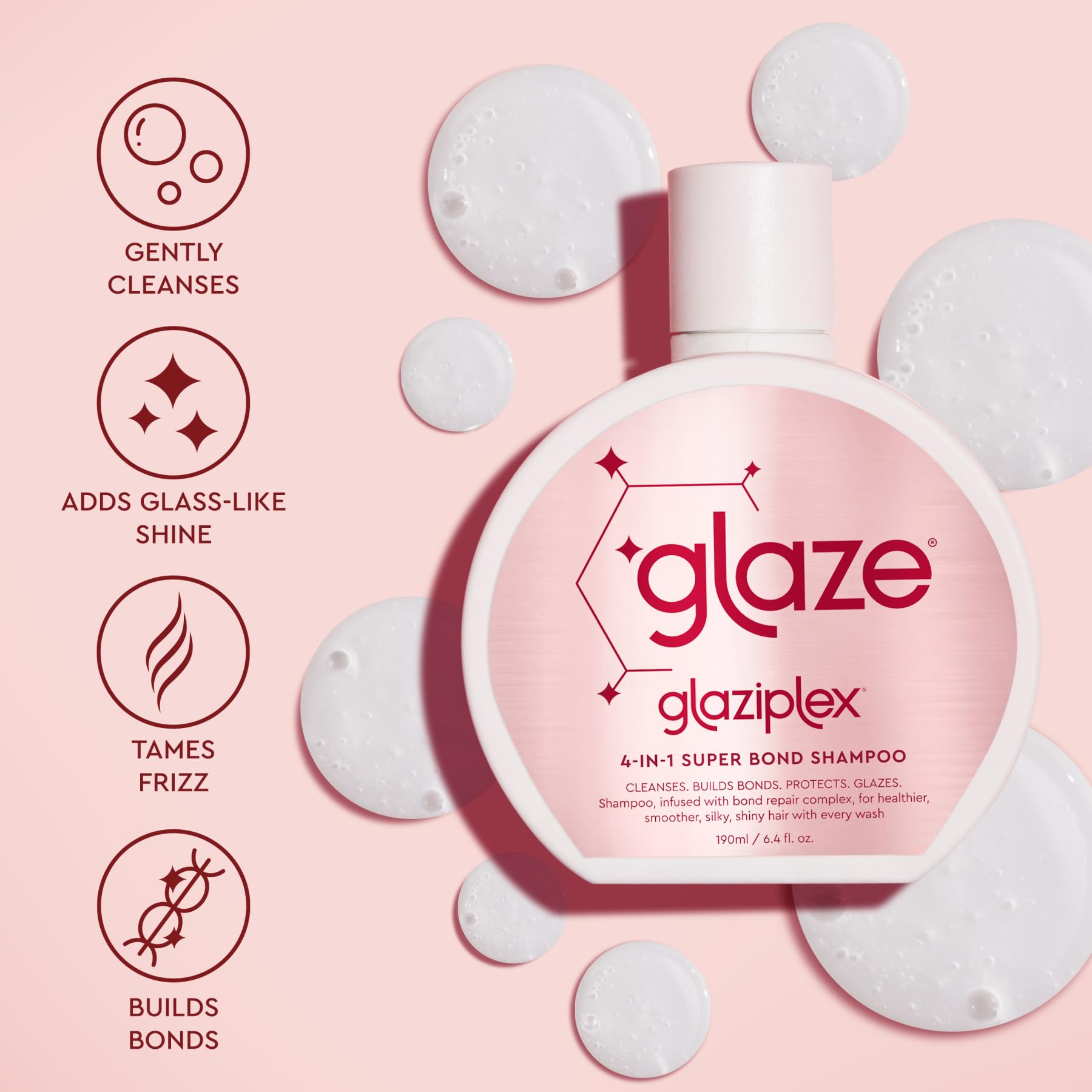 glaze Super Shine Bond Shampoo – Tames Frizz, Builds Bonds & Adds Glass-Like Shine for Sleeker, Smoother Hair – 6.4 oz