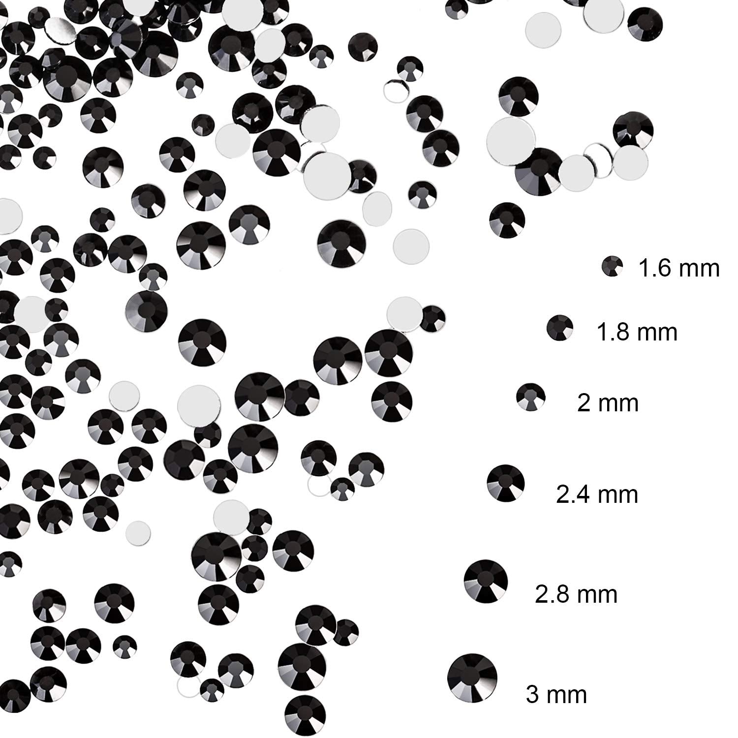 Black, Mixed Ss4 5 6 8 10 12: Bememo 3456 Pieces Nail Crystals Ab Nail Art Rhinestones Round Beads Flatback Glass Charms Gems Stones, 6 Sizes for Nails Decoration Makeup Clothes Shoes (Black