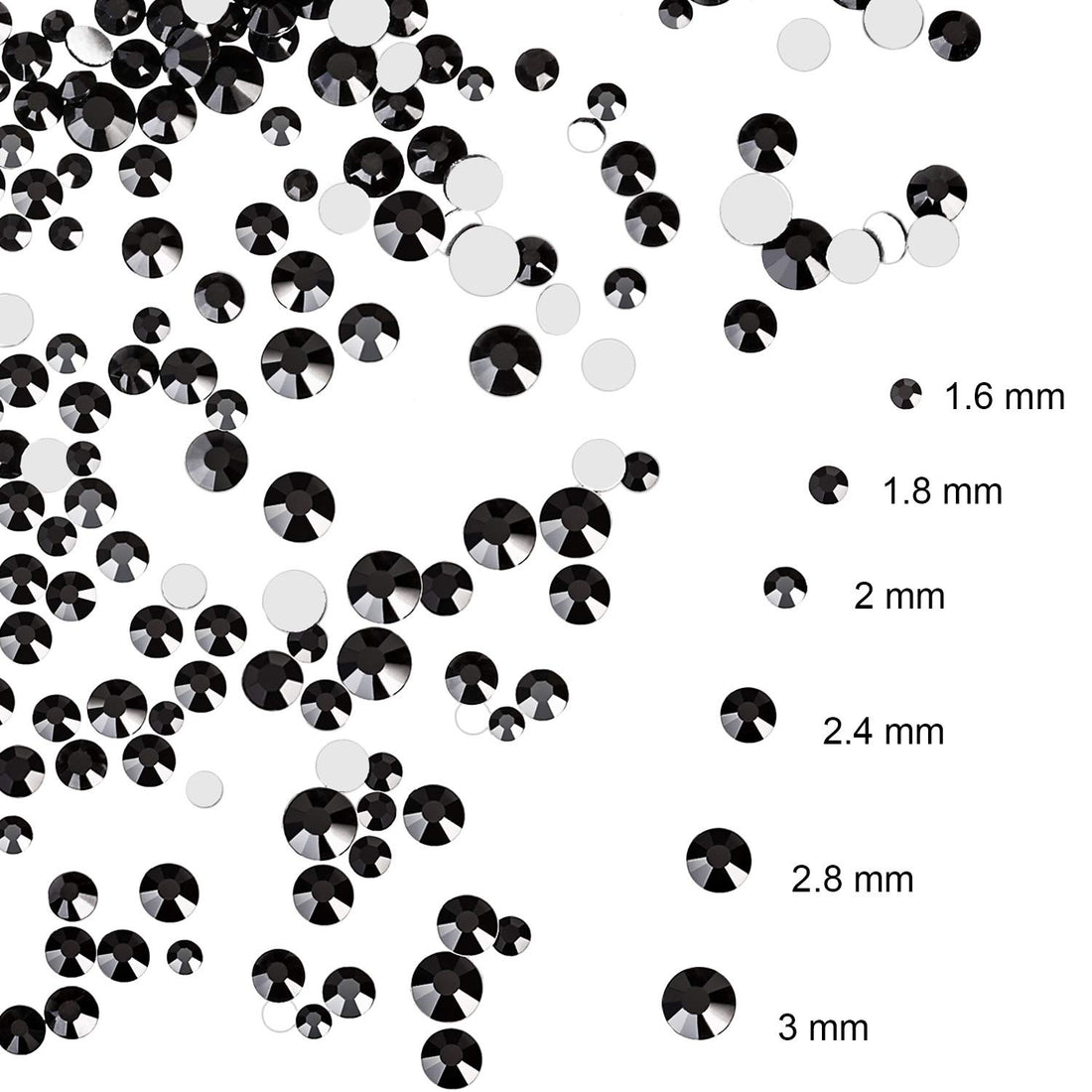 Black, Mixed Ss4 5 6 8 10 12: Bememo 3456 Pieces Nail Crystals Ab Nail Art Rhinestones Round Beads Flatback Glass Charms Gems Stones, 6 Sizes for Nails Decoration Makeup Clothes Shoes (Black