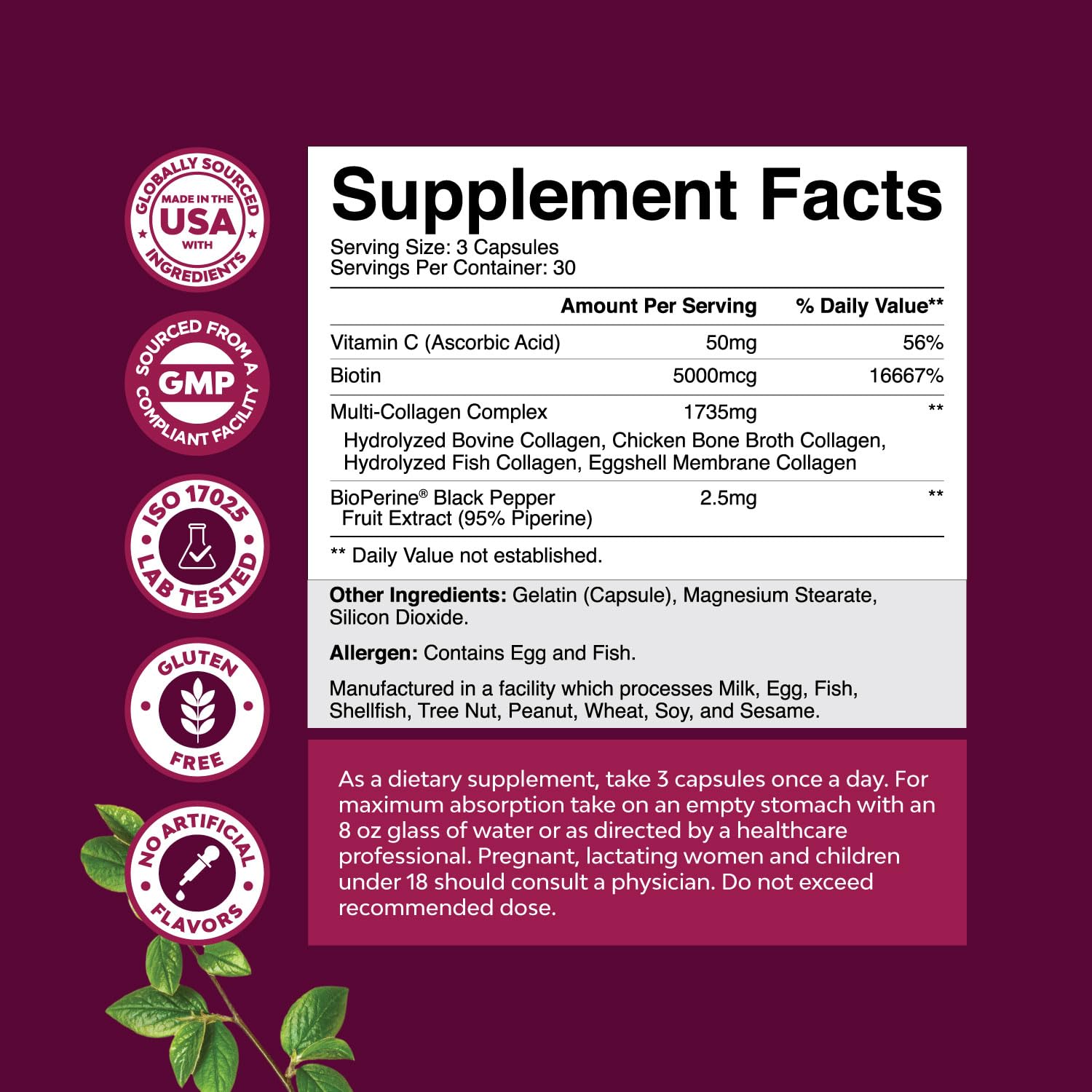 Advanced Multi Collagen Complex - Ageless Multi Collagen Peptides Supplements with Type 1 2 3 5 & X & Biotin for Hair, Skin and Nails Vitamins - Biotin Supplements for Women & Men - 90 Count