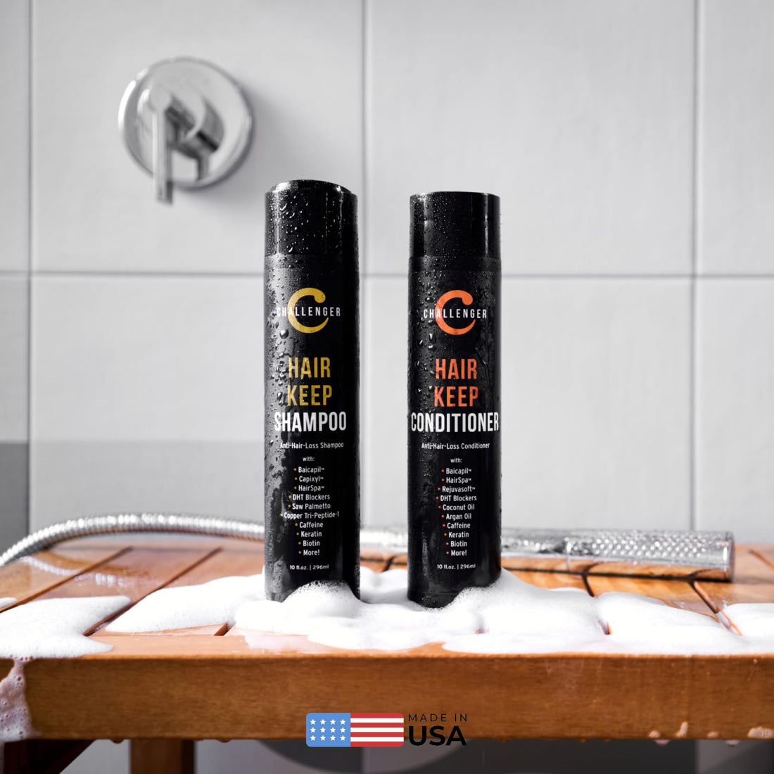 Challenger Men's Hair Keep Shampoo & Conditioner, 2X 10 Oz Bottles | Hair Growth Combo | DHT Blockers| w/Baicapil, Capixil, Rejuvasoft, HairSpa | Caffeine, Biotin, Argan Oil, Coconut Oil & more!