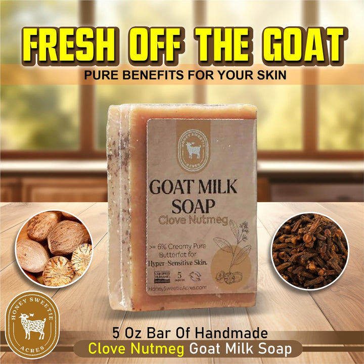 Honey Sweetie Acres Clove Nutmeg Goat Milk Soap - Handmade 5 oz Bar, Made with Natural Ingredients, Moisturizing & Gentle, Made in the USA