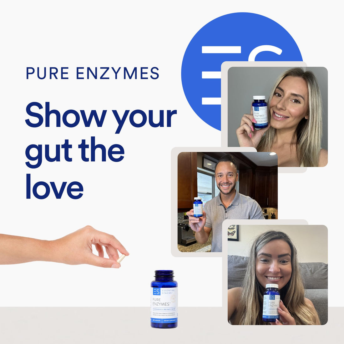 Essential Stacks Pure Digestive Enzymes (Gluten, Dairy & Soy Free) - 18 Enzymes for Digestion incl. Amylase, Lipase & Lactase - Vegetarian & Non-GMO (60 Capsules)