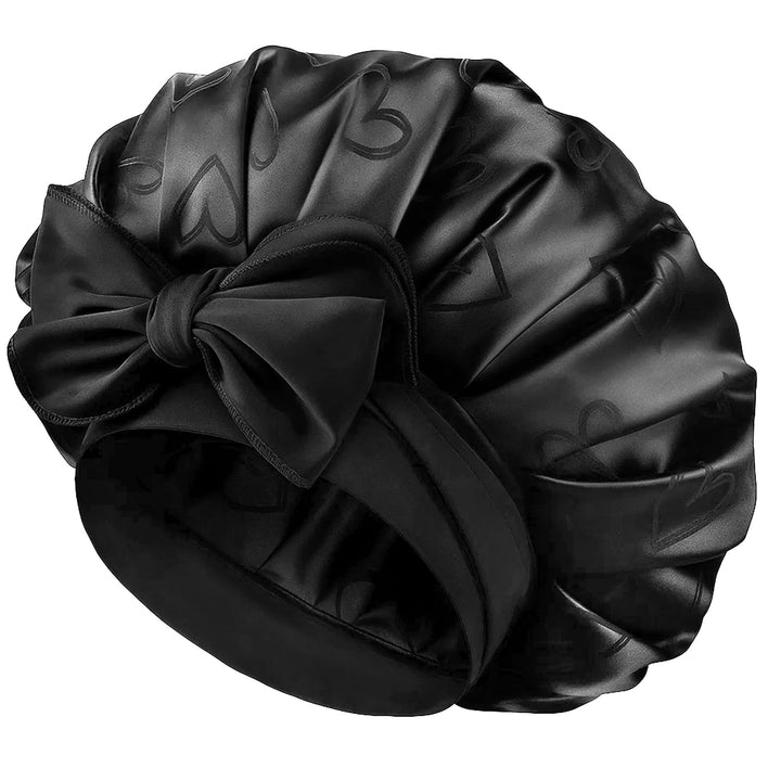 YANIBEST Adjustable Satin Bonnet for Sleeping, Double Layer Silk Bonnet with Tie Band for Women, Sleep Cap Curly Natural Hair, Black