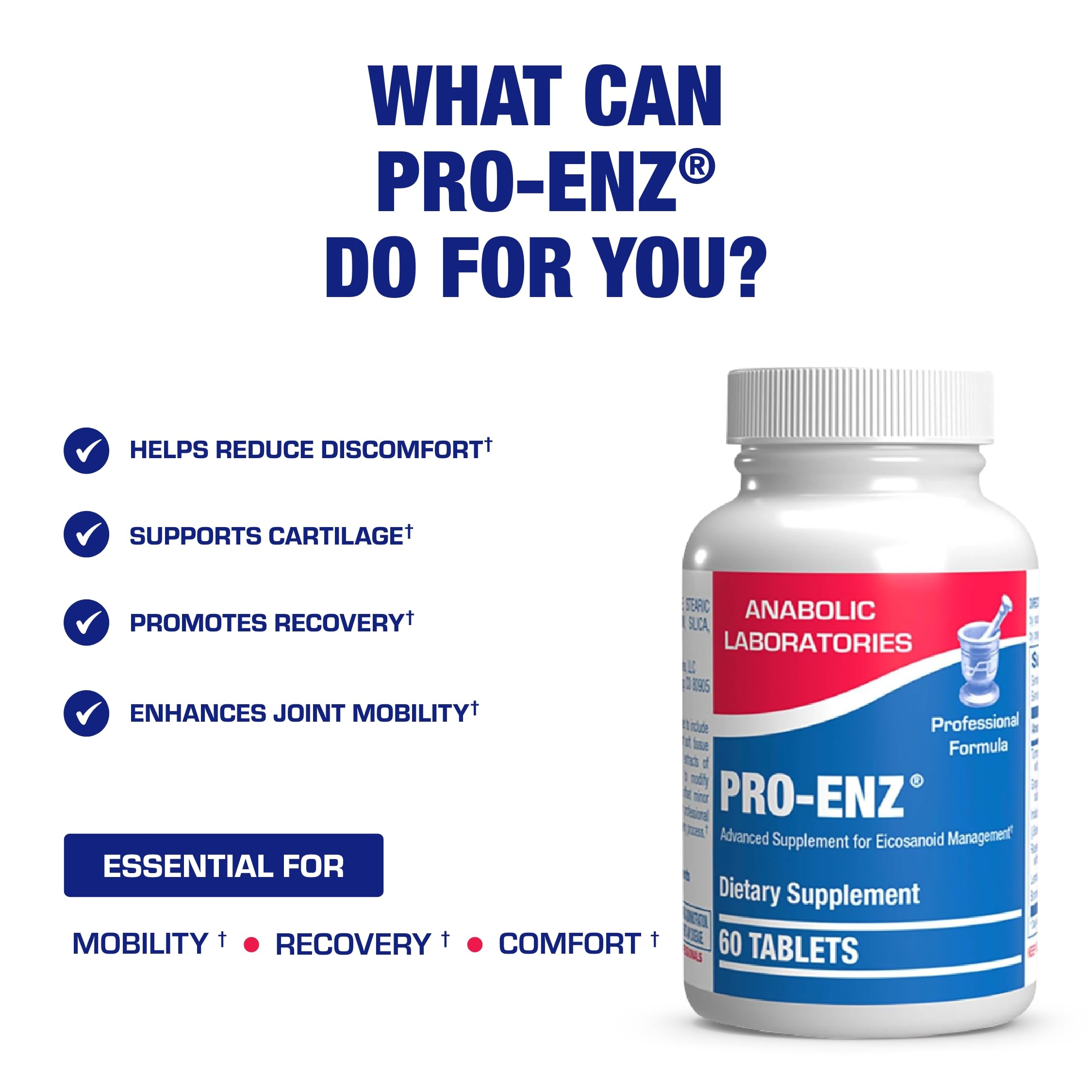 Pro Enz Joint Support Supplement - Clinical Formula Turmeric Boswellia Supplement for Joint & Cartilage Mobility and Comfort Support plus Eicosanoid Management with Proteolytic Enzymes (60 tablets)