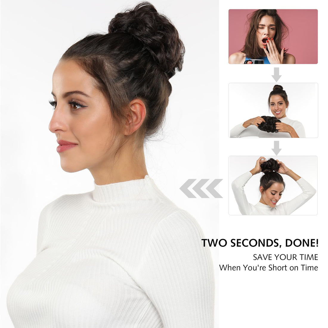 Rose bud Messy Bun Hair Pieces For Women Hair Bun Extension Updo Curly Messy Bun Scrunchie Dark Grey