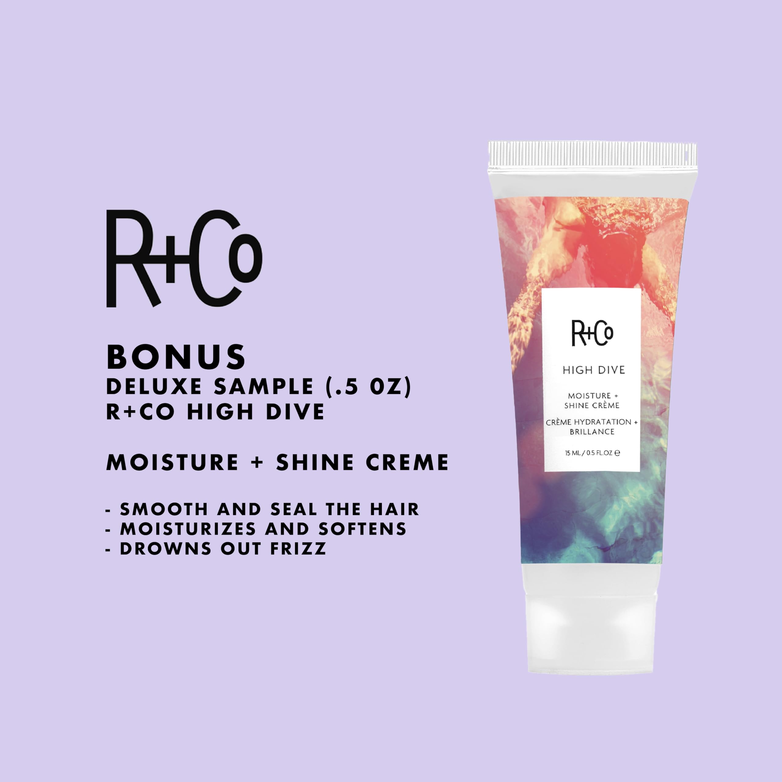 R+Co High Dive Moisture and Shine Crème (5 Oz) + Bonus Travel Size (.5 Oz) | Deep Hydration + Softens + Eliminates Frizz | Vegan + Cruelty-Free | Set of 2