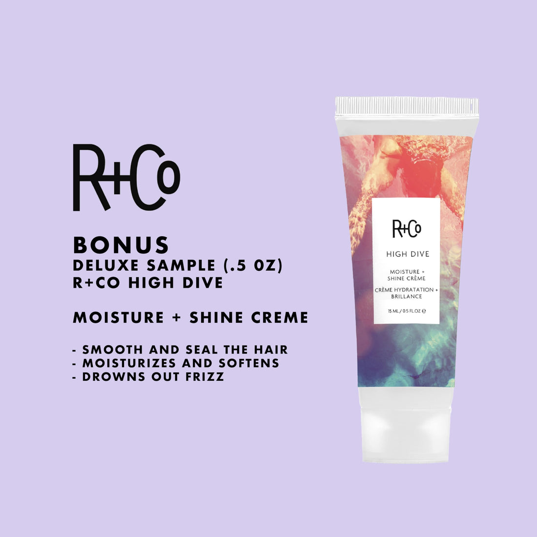 R+Co High Dive Moisture and Shine Crème (5 Oz) + Bonus Travel Size (.5 Oz) | Deep Hydration + Softens + Eliminates Frizz | Vegan + Cruelty-Free | Set of 2