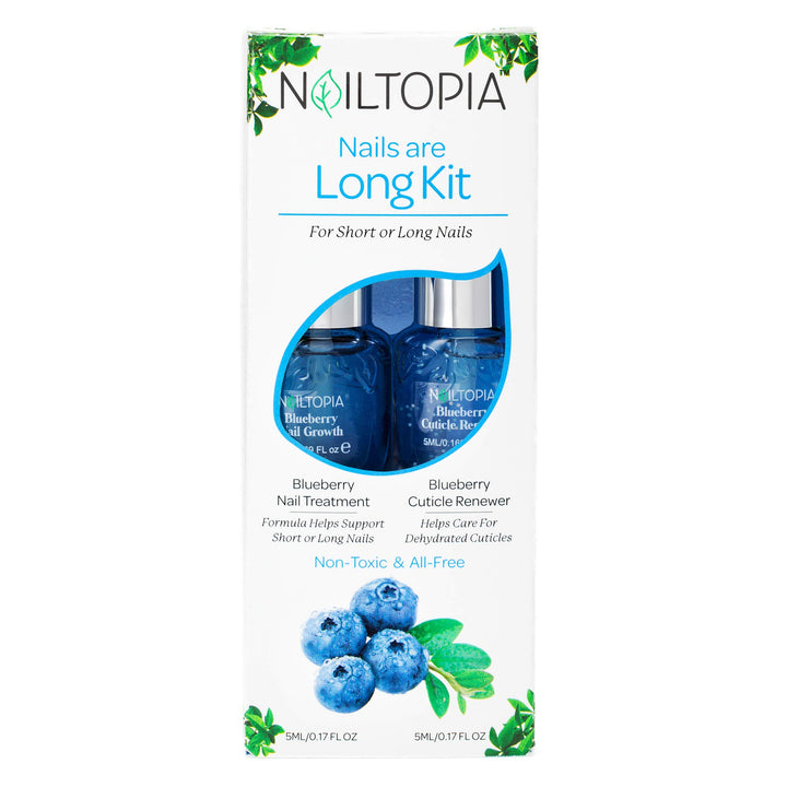 Nailtopia - Nails are Long Kit, Supports Short/Long Nails & Dehydrated Cuticles - Plant-Based, Non Toxic, Bio-Sourced - Hardening & Conditioning Superfood Treatment - Blueberry Extract (Clear) - 2 Pc