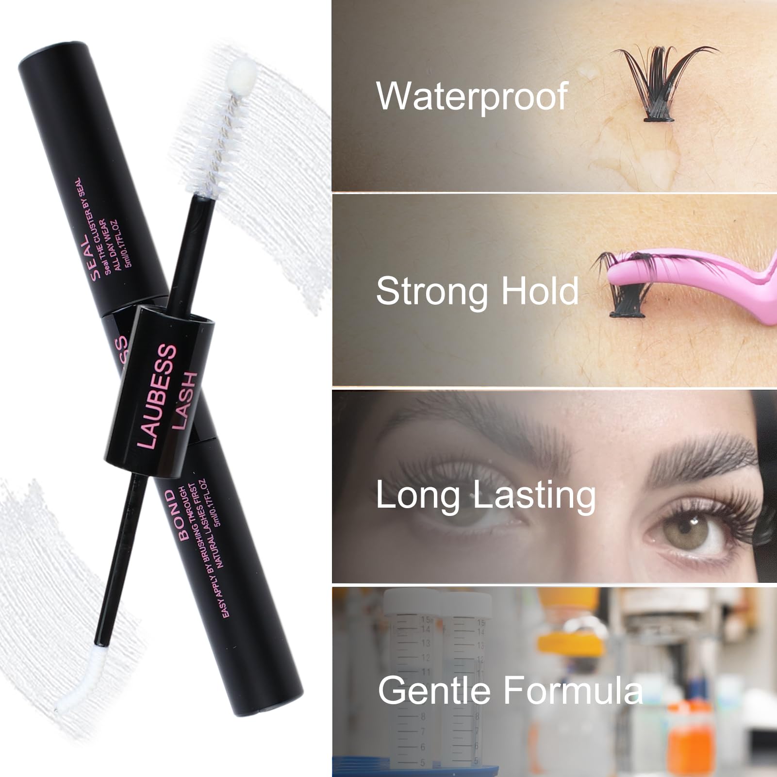 LAUBESS LASH Eyelash Bond and Seal 10ml DIY Lash Extension Kit Eyelash Glue Lash Clusters Kit Lash Extension Glue 5ml+5ml