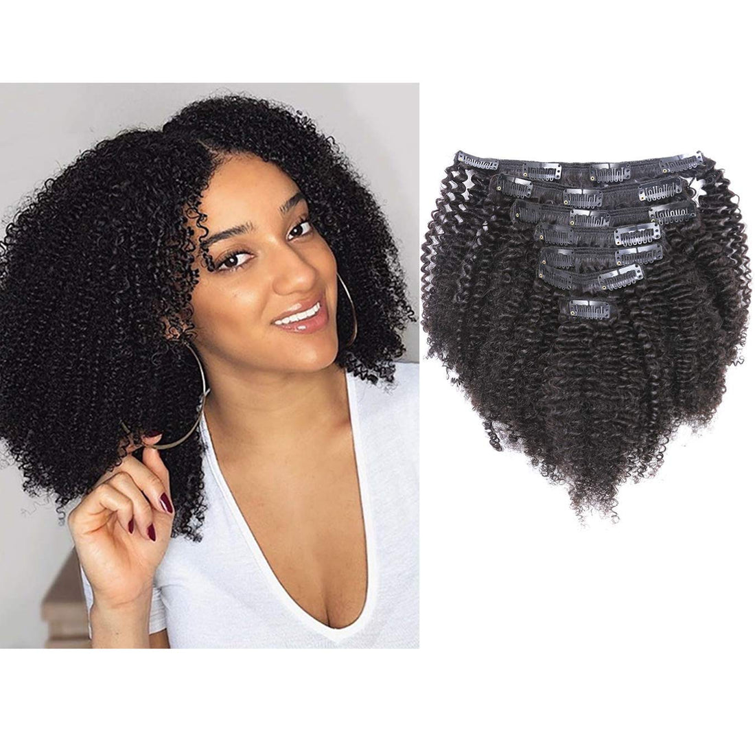 Anrosa Afro Kinkys Curly Clips ins Human Hair Extensions 3C 4A Hair Afro Kinky Curly Clip in Hair Extensions for African American Black Women Remy Hair 1B Natural Black Thick Hair 18 Inch 120 Gram