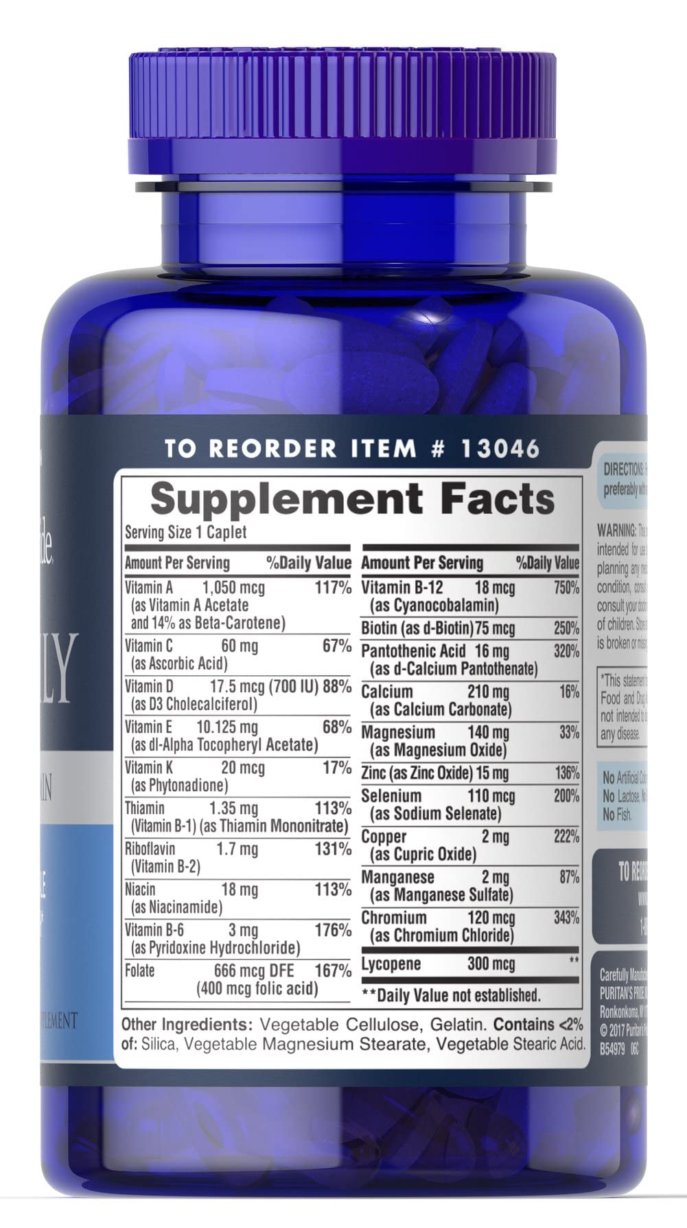 Puritan's Pride One Daily Men's Multivitamin, Dietary Supplement to Support Heart and Male Reproductive Health* with Vitamin A, Vitamin C, Vitamin D, Vitamin E, and Zinc, 3 Month Supply, 100 Count