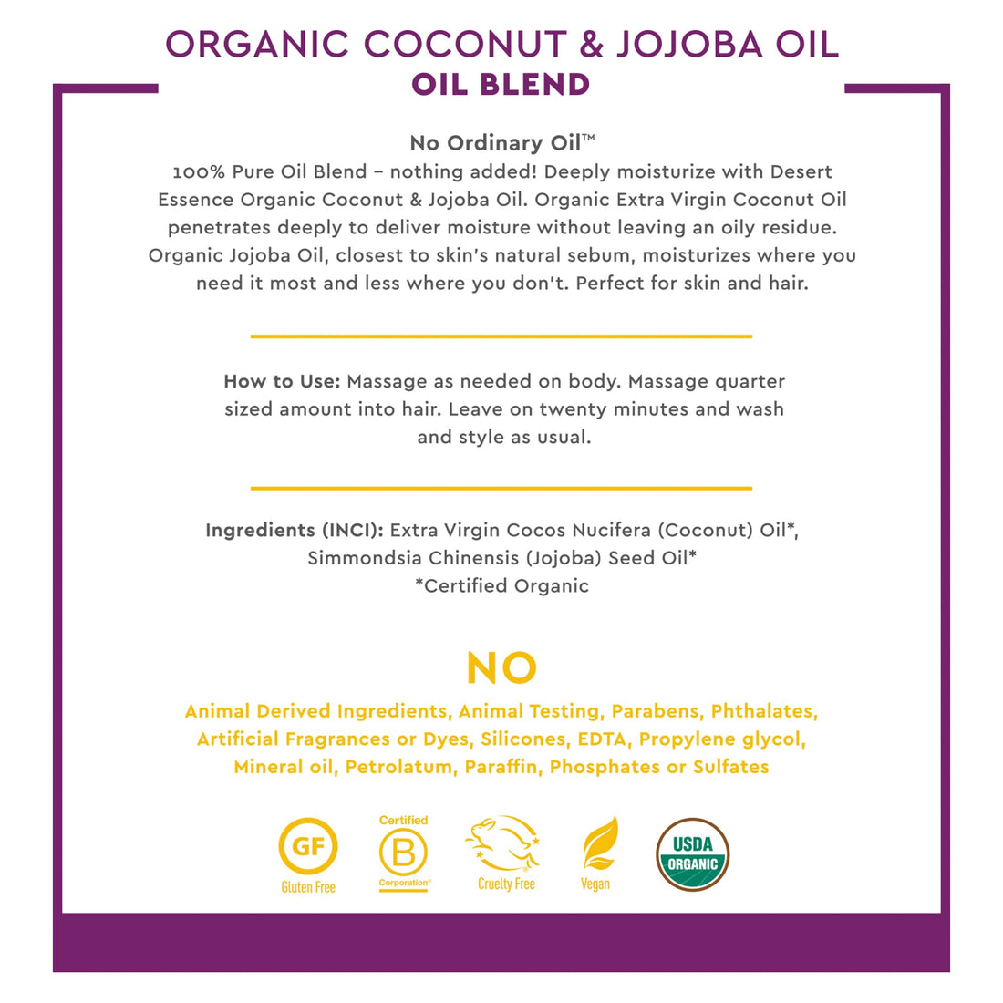 Desert Essence Organic Coconut And Jojoba Oil, 4 Fluid Ounce