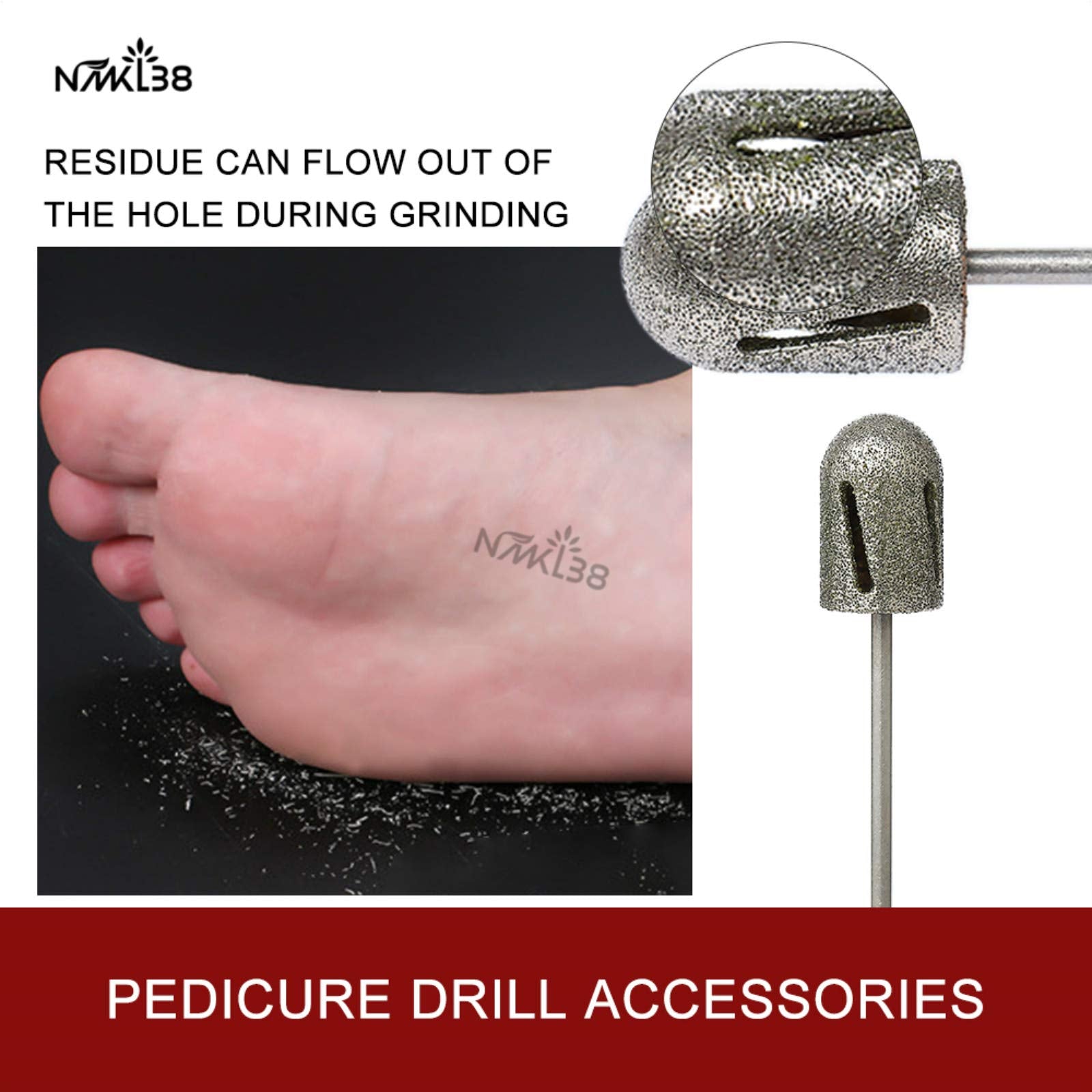 NMKL38 Diamond Pedicure Cone Bit for Cracked Skin Corns Callus Removal, Feet Filing Tool 3/32 Rotary Burrs (16MM)