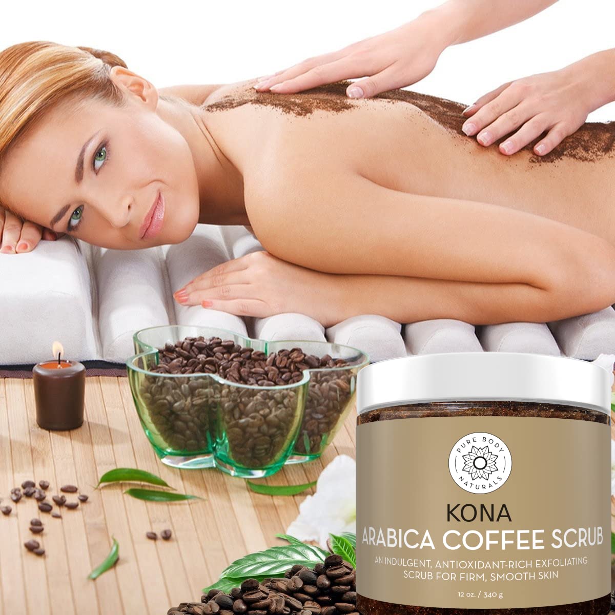 Pure Body Naturals Arabica Coffee Body Scrub Exfoliator - Loaded with Caffeine for Cellulite and Stretch Marks | Exfoliating Skin on Face, Hand, Foot, Butt - Coffee Scrub for Women, 12 Ounce