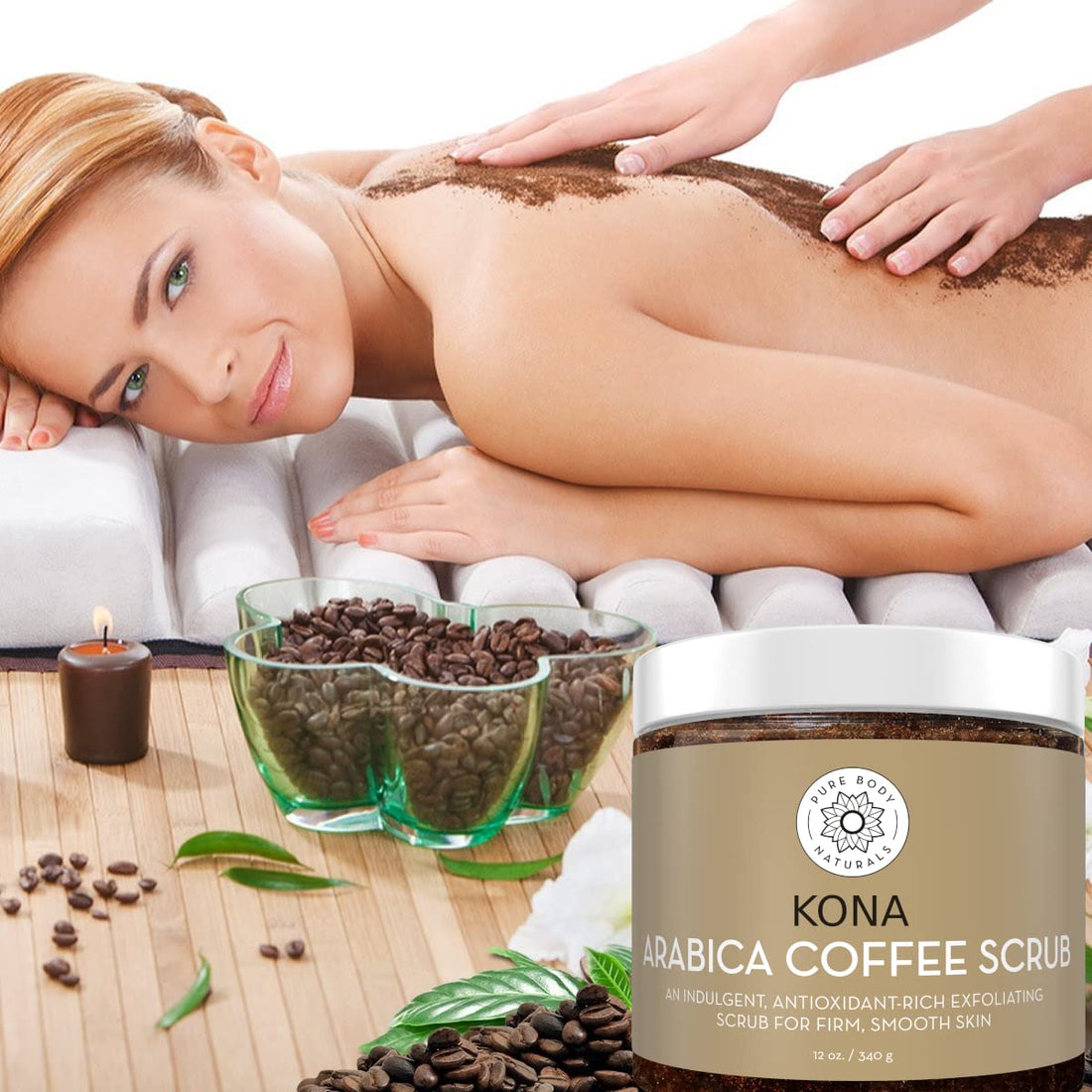 Pure Body Naturals Arabica Coffee Body Scrub Exfoliator - Loaded with Caffeine for Cellulite and Stretch Marks | Exfoliating Skin on Face, Hand, Foot, Butt - Coffee Scrub for Women, 12 Ounce