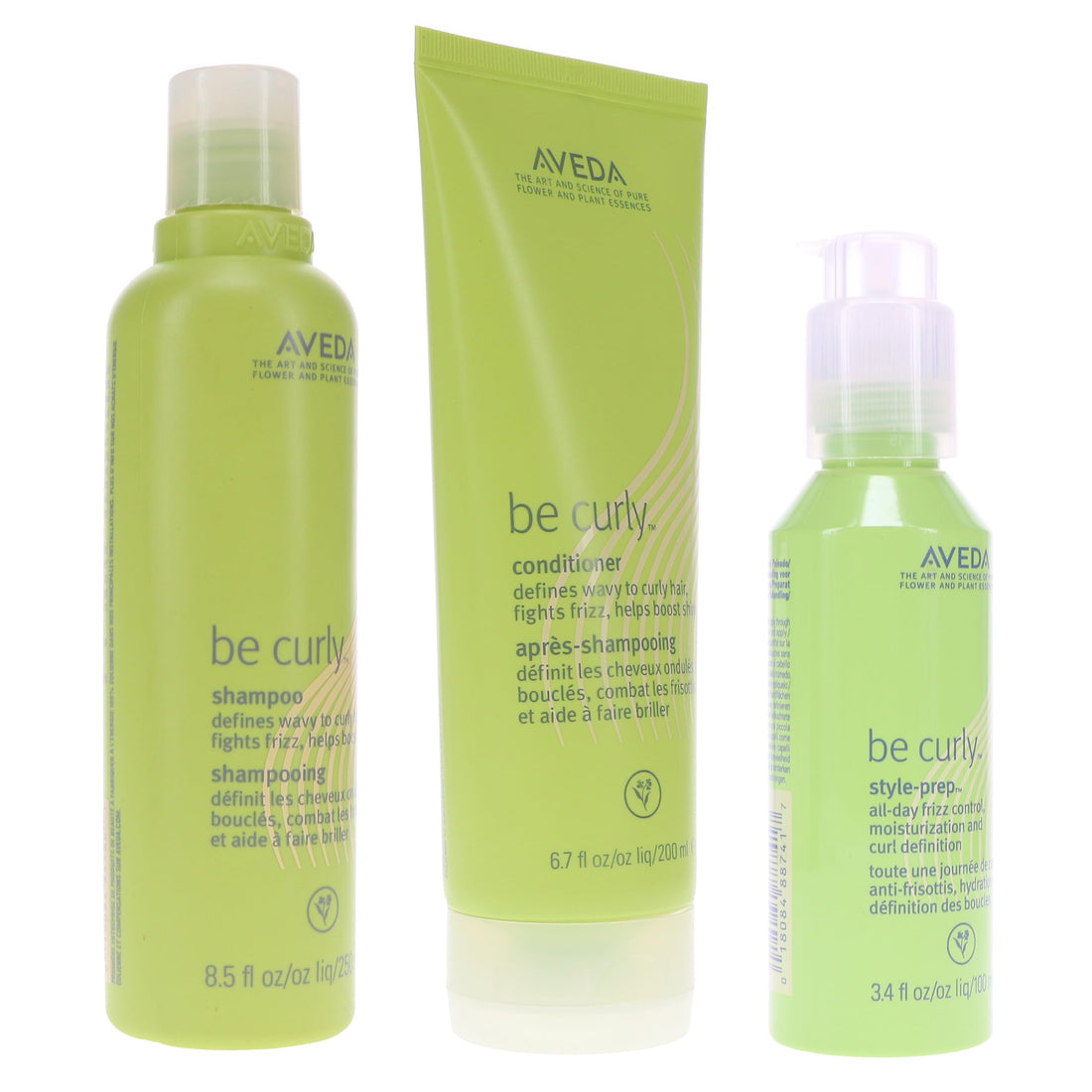Aveda Be Curly Shampoo 8.5 Oz, Conditioner 6.7 Oz & Be Curly Style-Prep 3.4 Oz