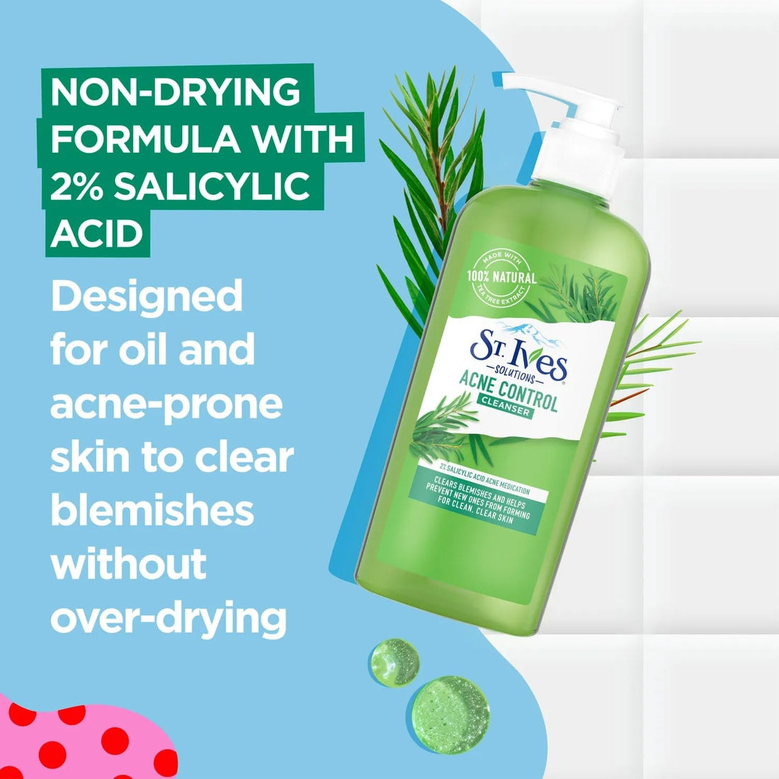 St. Ives Acne Control Face Cleanser Skin Care with 2% Salicylic Acid, and 100% Natural Tea Tree Extract 8 oz (Pack of 3)