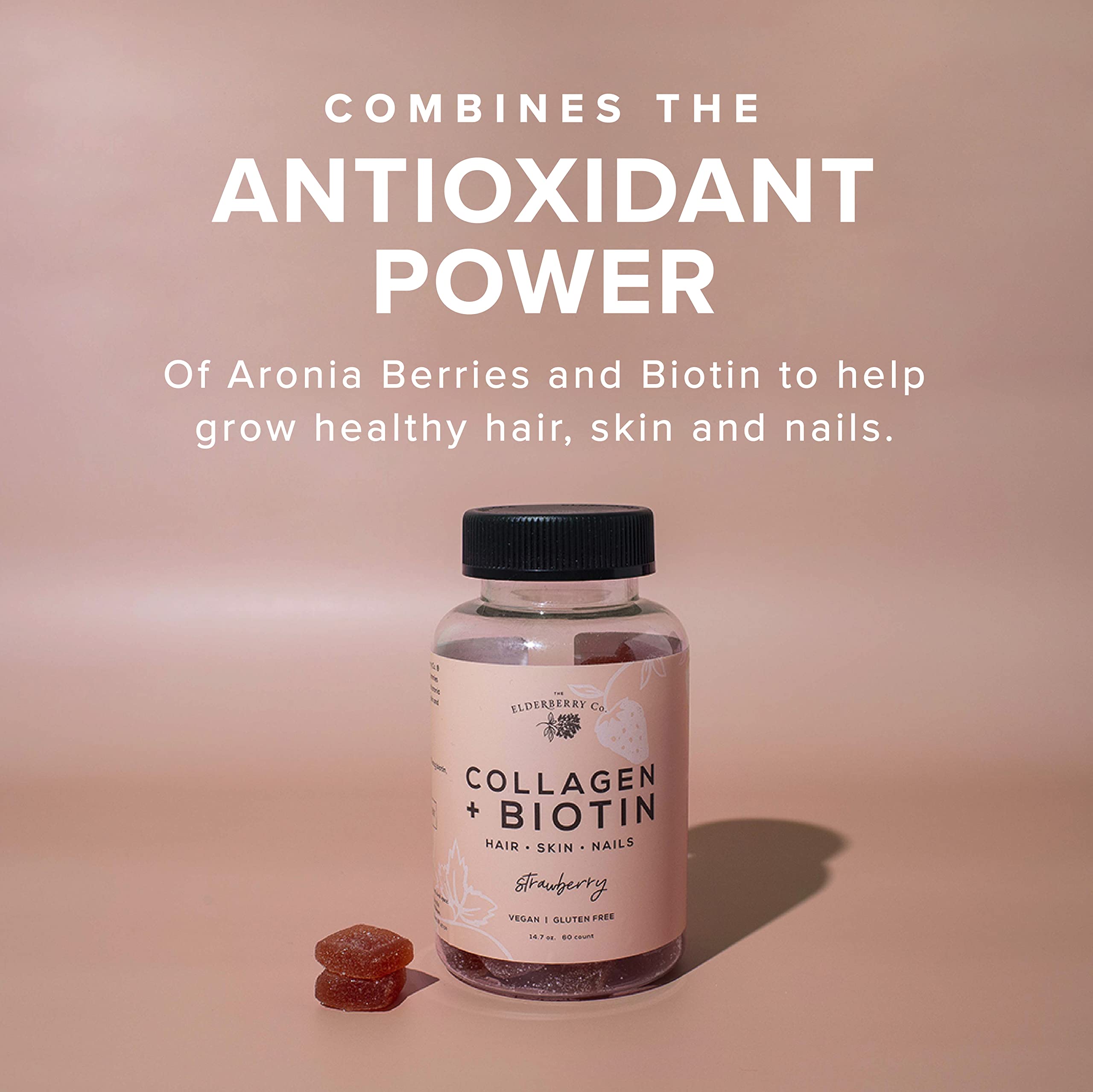 The Elderberry Co. Collagen + Biotin Gummies + Aronia Berries Natural Hair and Nails Supplement