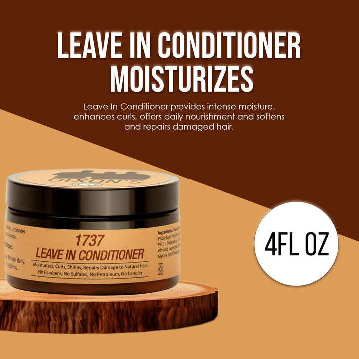 Dixon's 1737 Leave-In Conditioner, Daily Hair Moisturizer for Curly Hair, Damage Repair and Frizz Prevention Treatment (4 Fl oz)