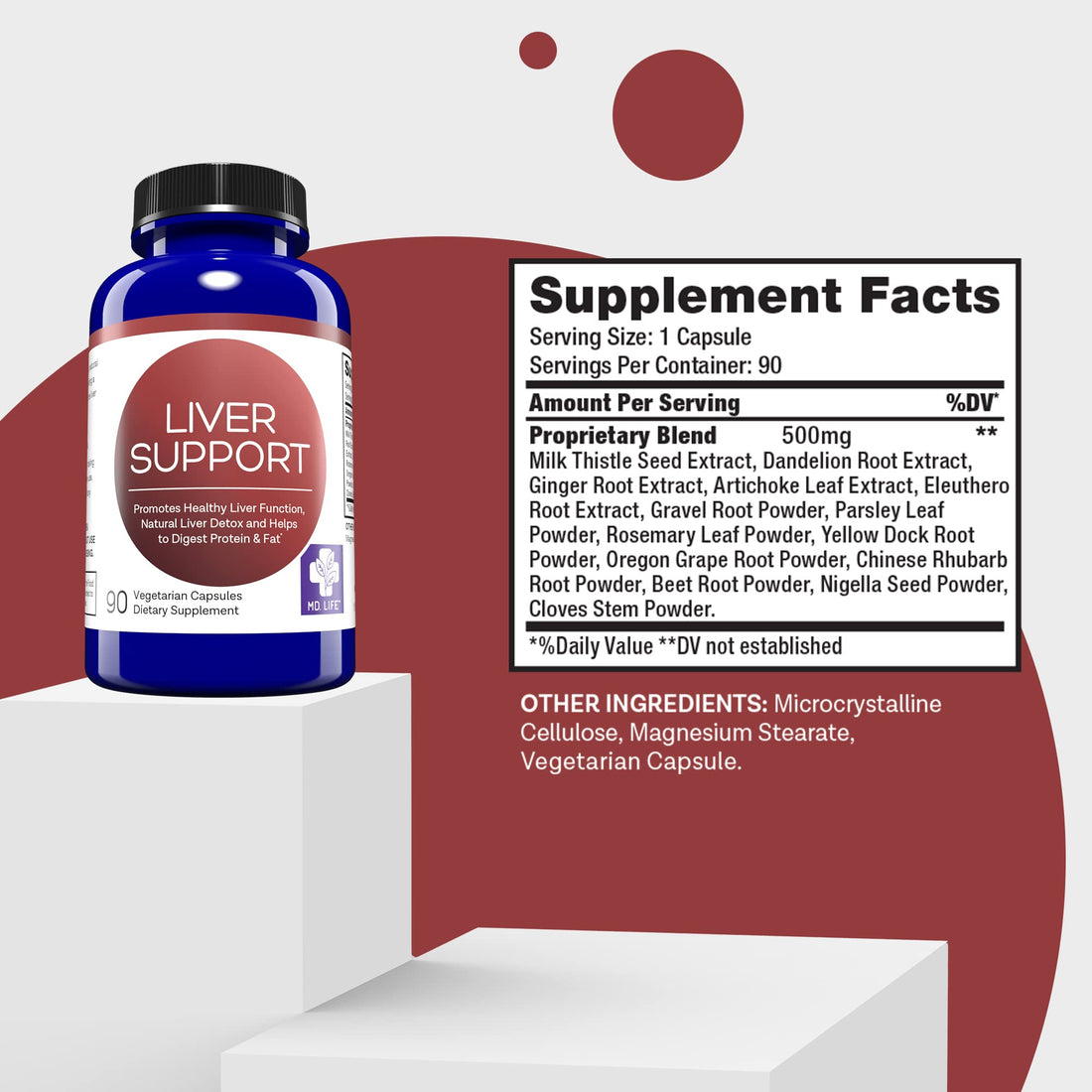 MD.LIFE Liver Support - Supplement with Artichoke, Dandelion, Milk Thistle & Proteolytic Enzymes 90 Count