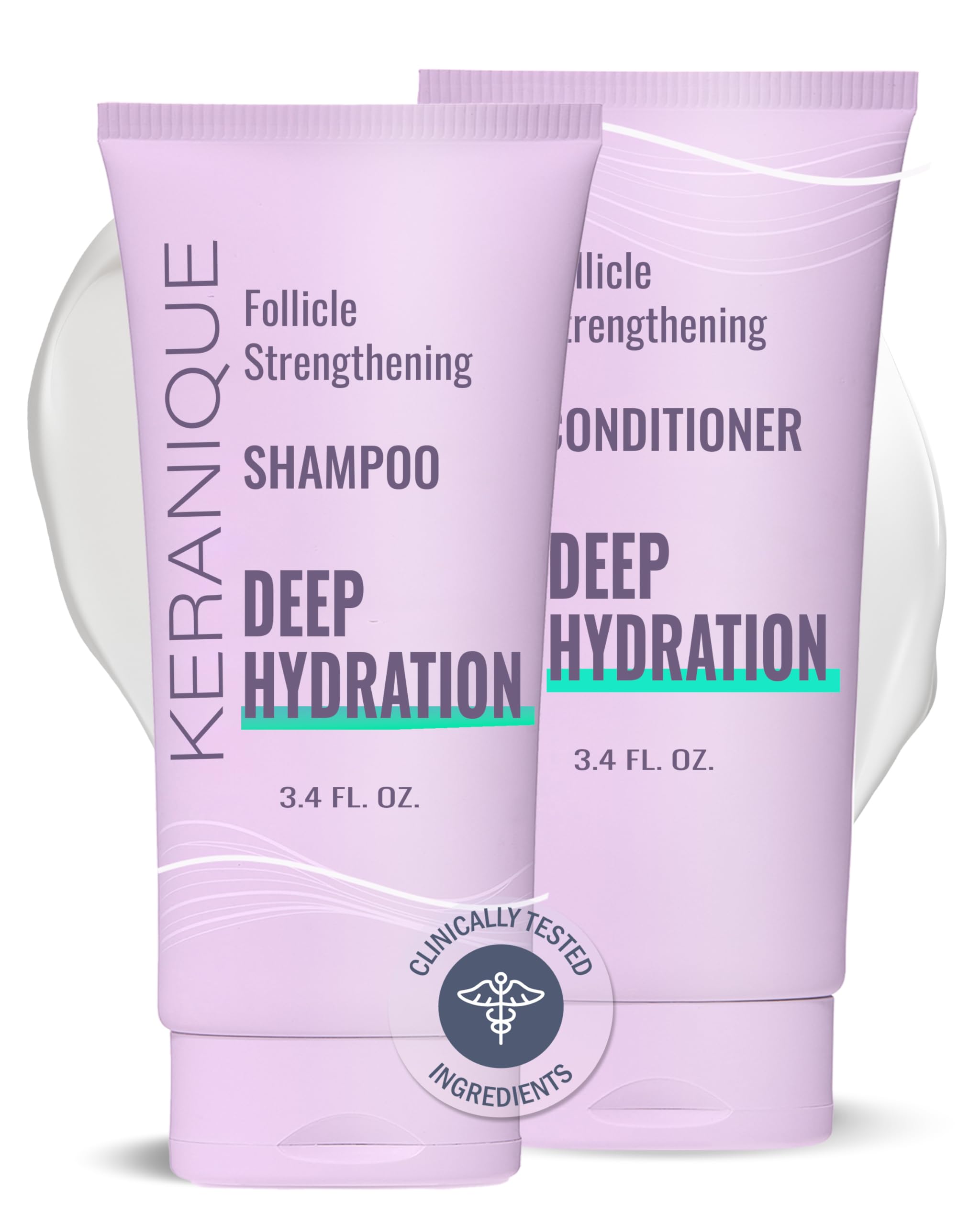 Keranique Hydrating Shampoo and Conditioner Set - Deep Hydration Hair Shampoo and Conditioner for Repairing Natural Moisture with Keratin - Sulfate-Free Intense Hydrator for Dry, Thin, Damaged Hair