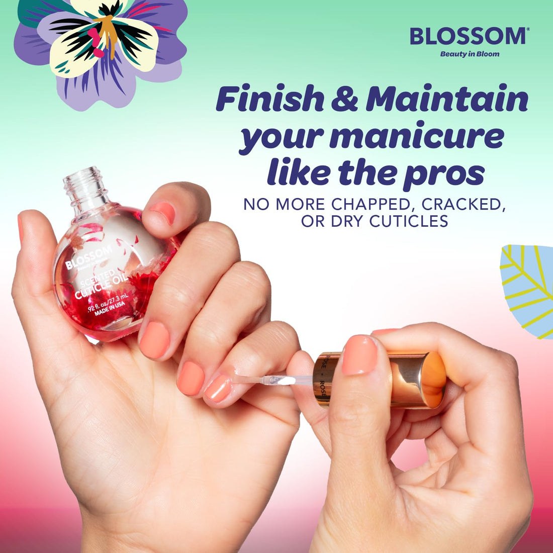 Blossom Cuticle Oil for Nails, Hydrating, Moisturizing, Scented Nail Oil Cuticle Care, Infused with Real Flowers, Made in USA, 0.92 fl. oz, Watermelon