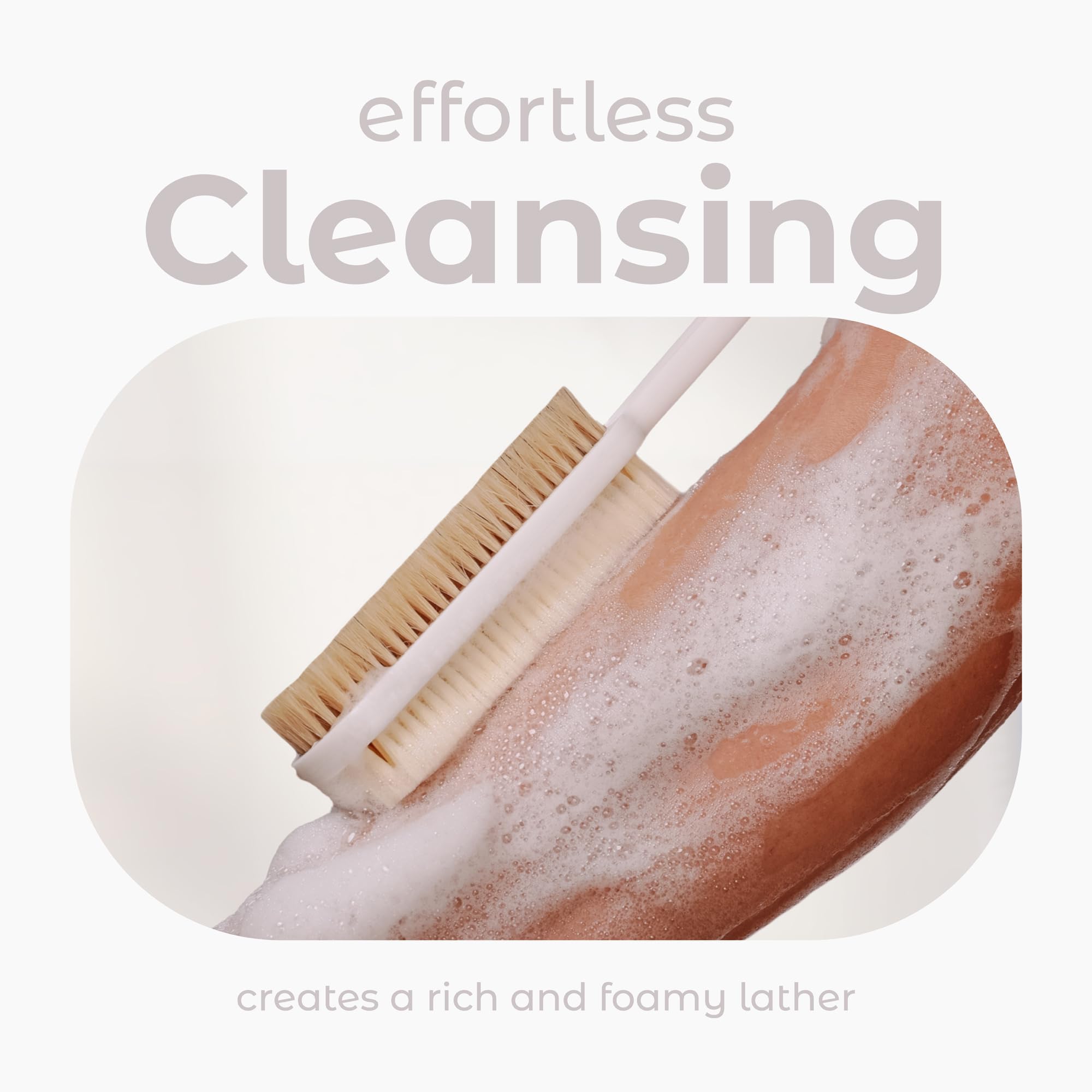 MainBasics Shower Brush Back Scrubber Dual-Sided Body Brush Long Handle with Soft and Stiff Bristles for Dry & Wet Brushing (White)